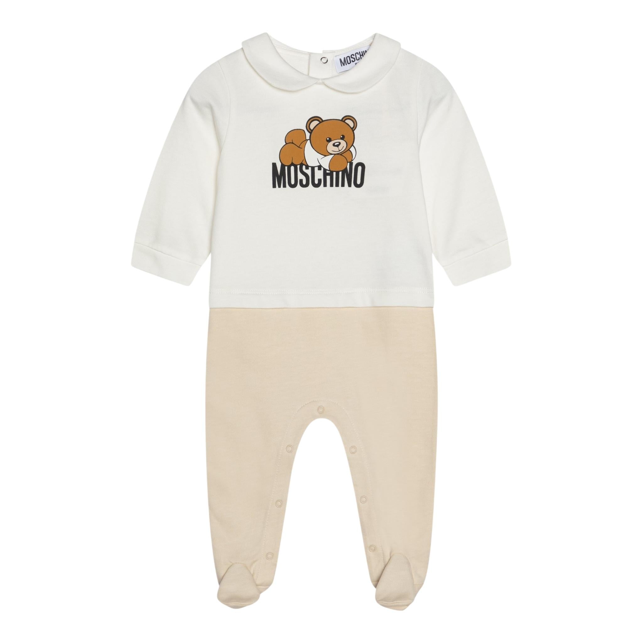 MOSCHINO tutina bicolore manica lunga con stampa orso Bianco/beige per Neonato MUY06ZO BIANCO/BEIGE MOSCHINO 