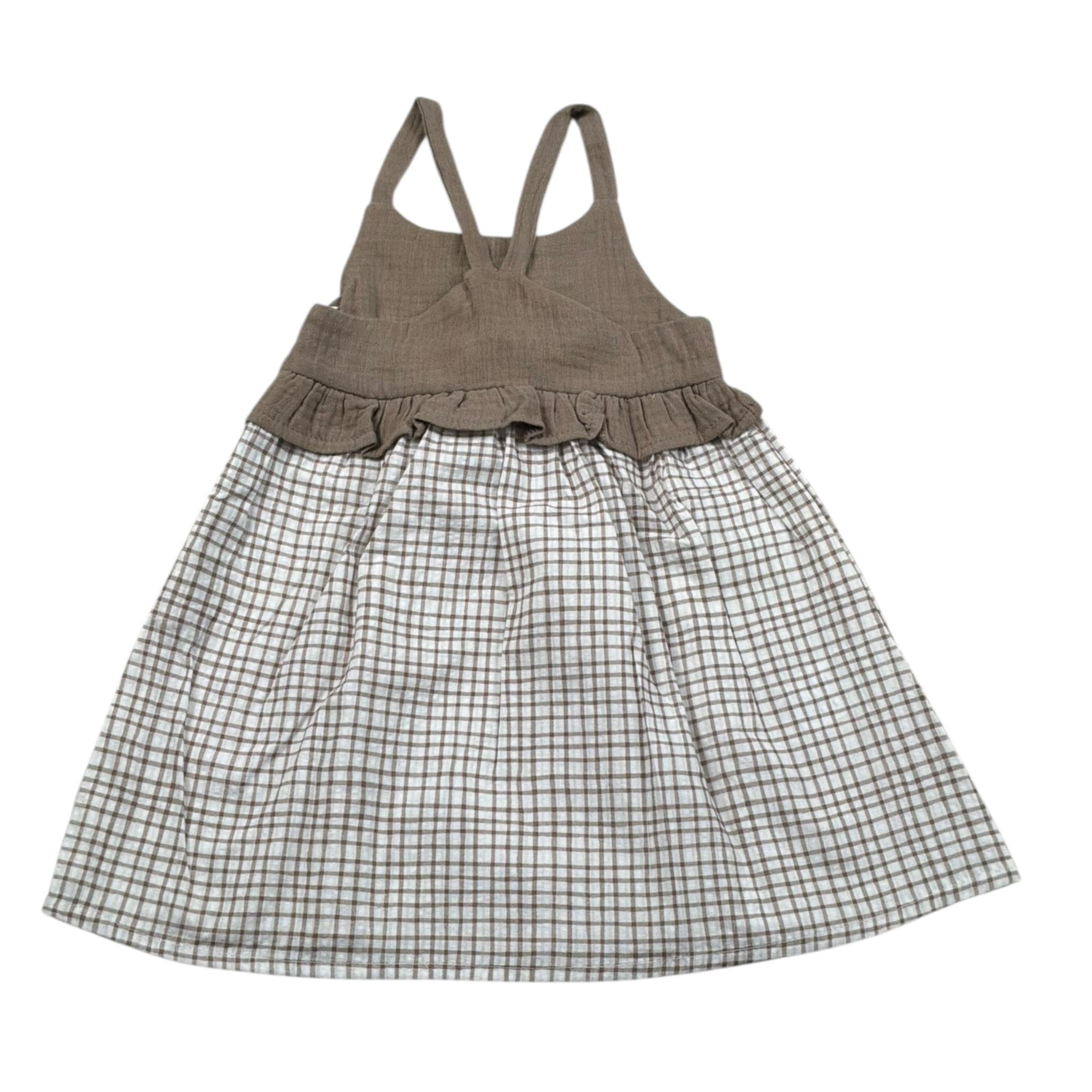 Petit Indi Abito Bicolore con Fantasia Quadri per Bambina SS25BK6527XJ BIANCO/BEIGE PETIT INDI 