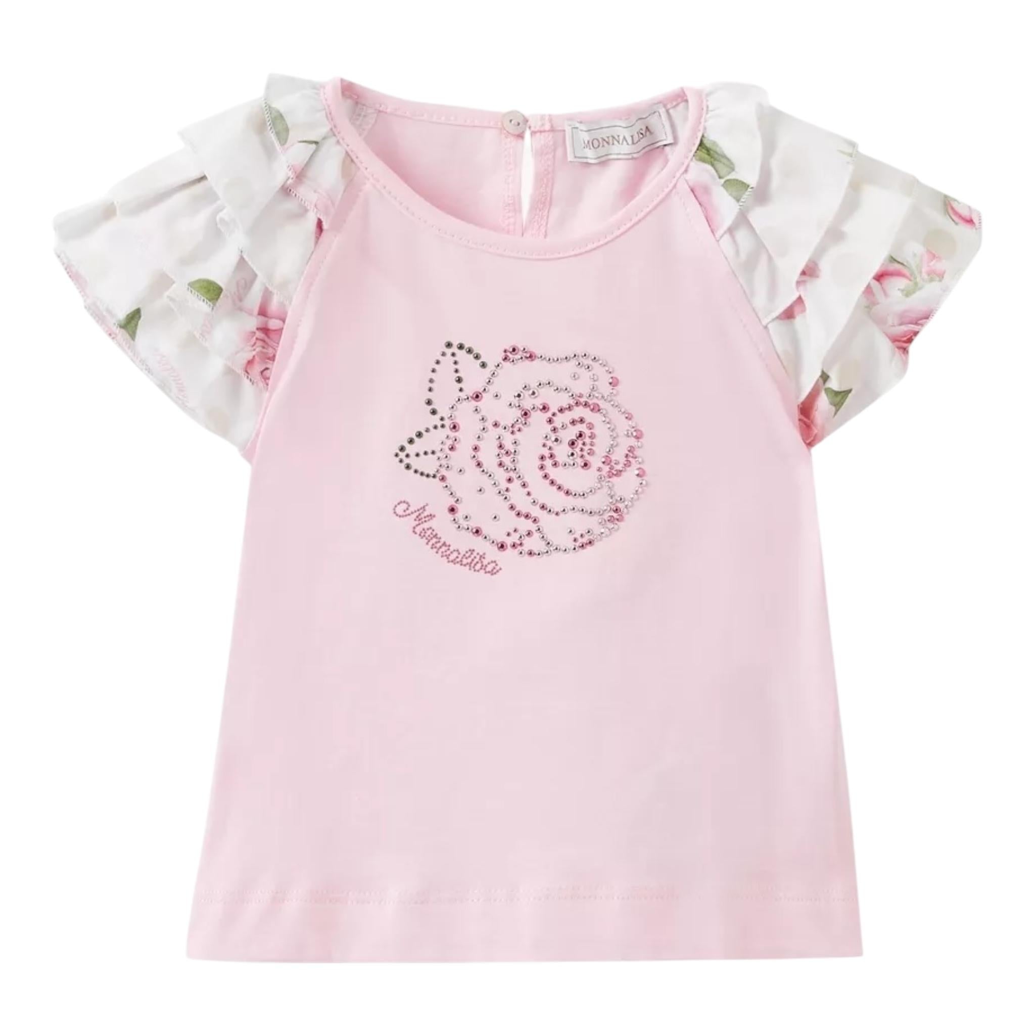 Monnalisa T-Shirt Girocollo Tinta Unita con Stampa per Neonata 31A612 ROSA MONNALISA 