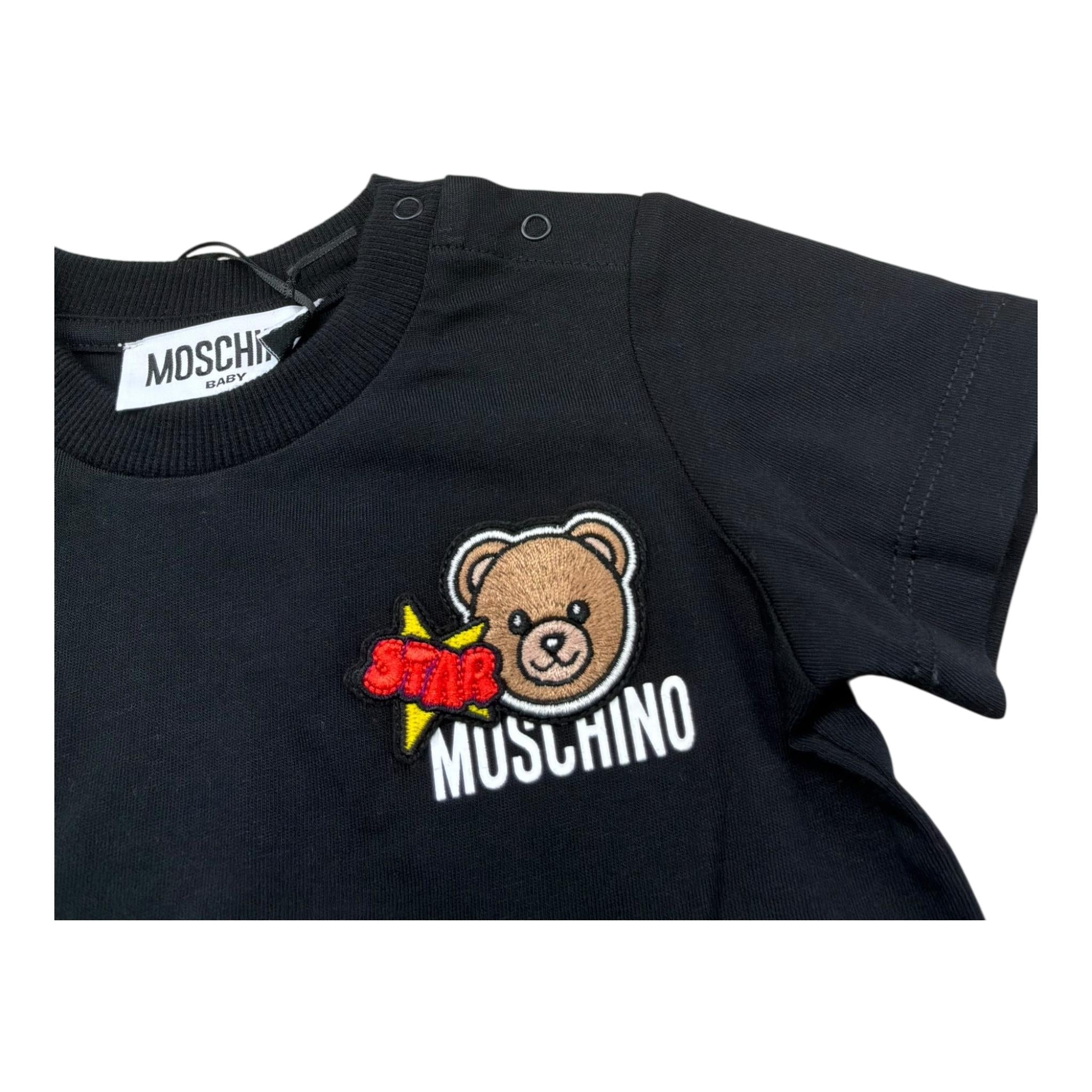 Moschino T-Shirt Girocollo Tinta Unita con Stampa per Neonato MVM047 NERO MOSCHINO 