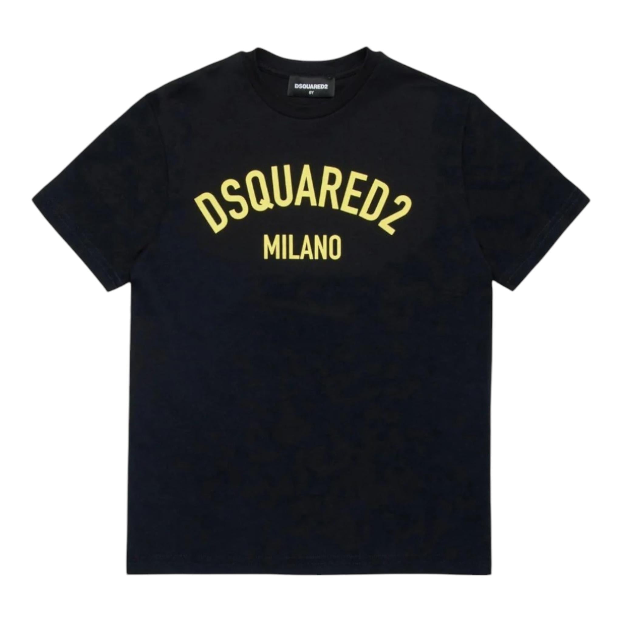 DSQUARED2 t-shirt girocollo tinta unita con stampa Nero per Bambino DQ1983 NERO DSQUARED2 