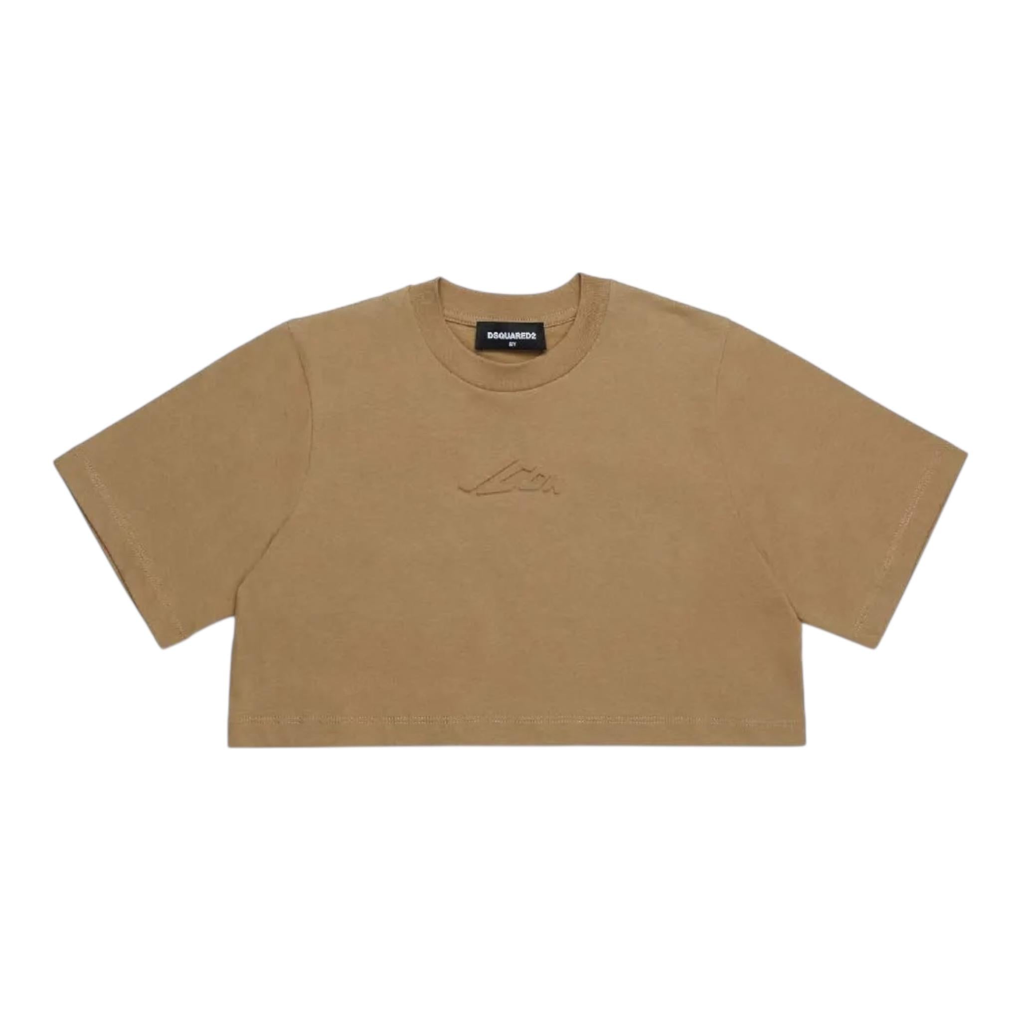 Dsquared2 T-Shirt Girocollo Tinta Unita con Stampa Modello Crop per Bambina DQ2931 BEIGE DSQUARED2 