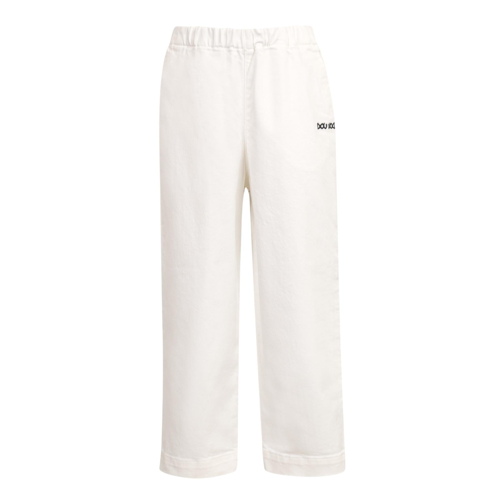 Dou Dou Pantalone Tinta Unita con Logo per Bambina DW6P71 PANNA DOU DOU 