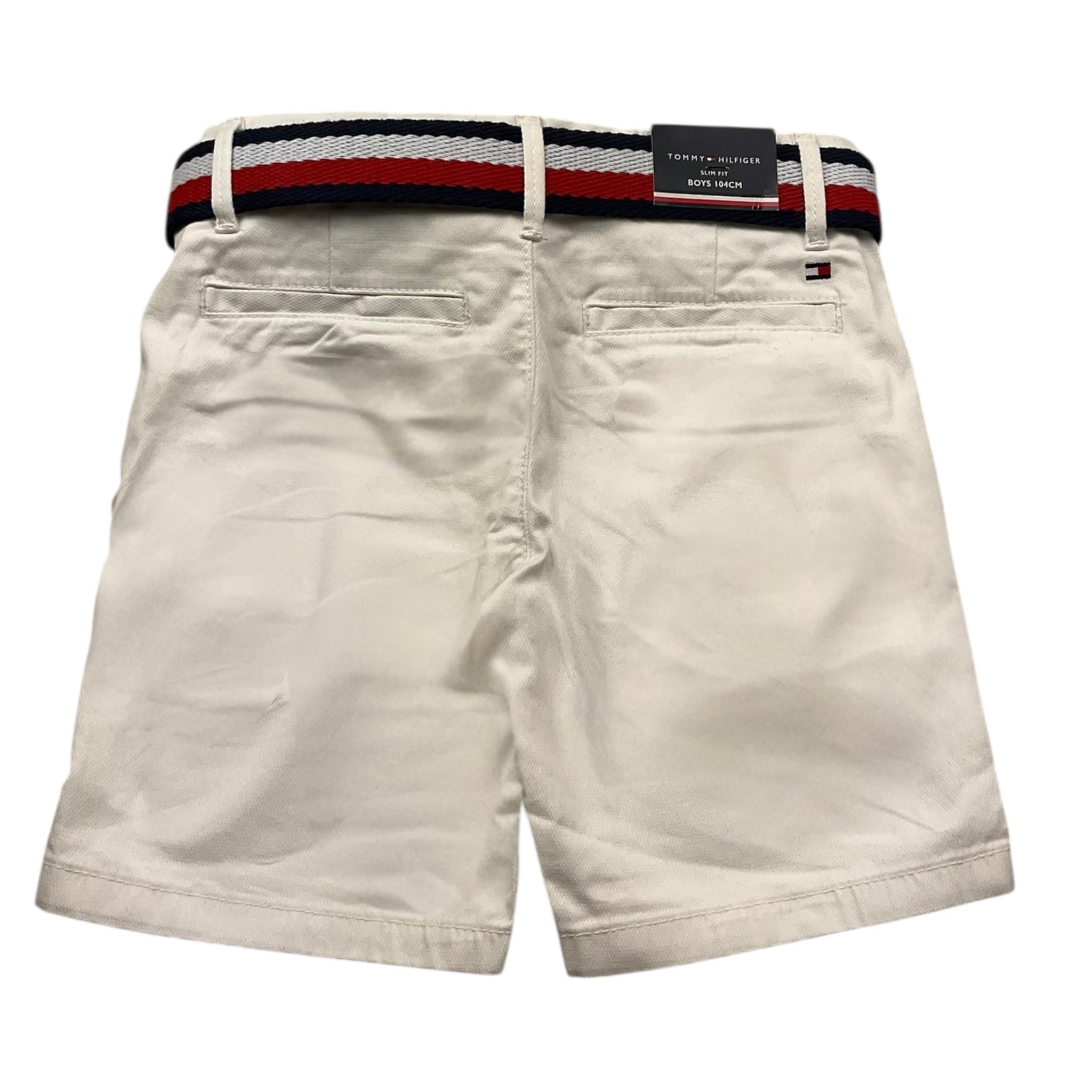 Tommy Hilfiger Bermuda Tinta Unita con Cintura per Bambino KB0KB08845 BIANCO TOMMY HILFIGER 