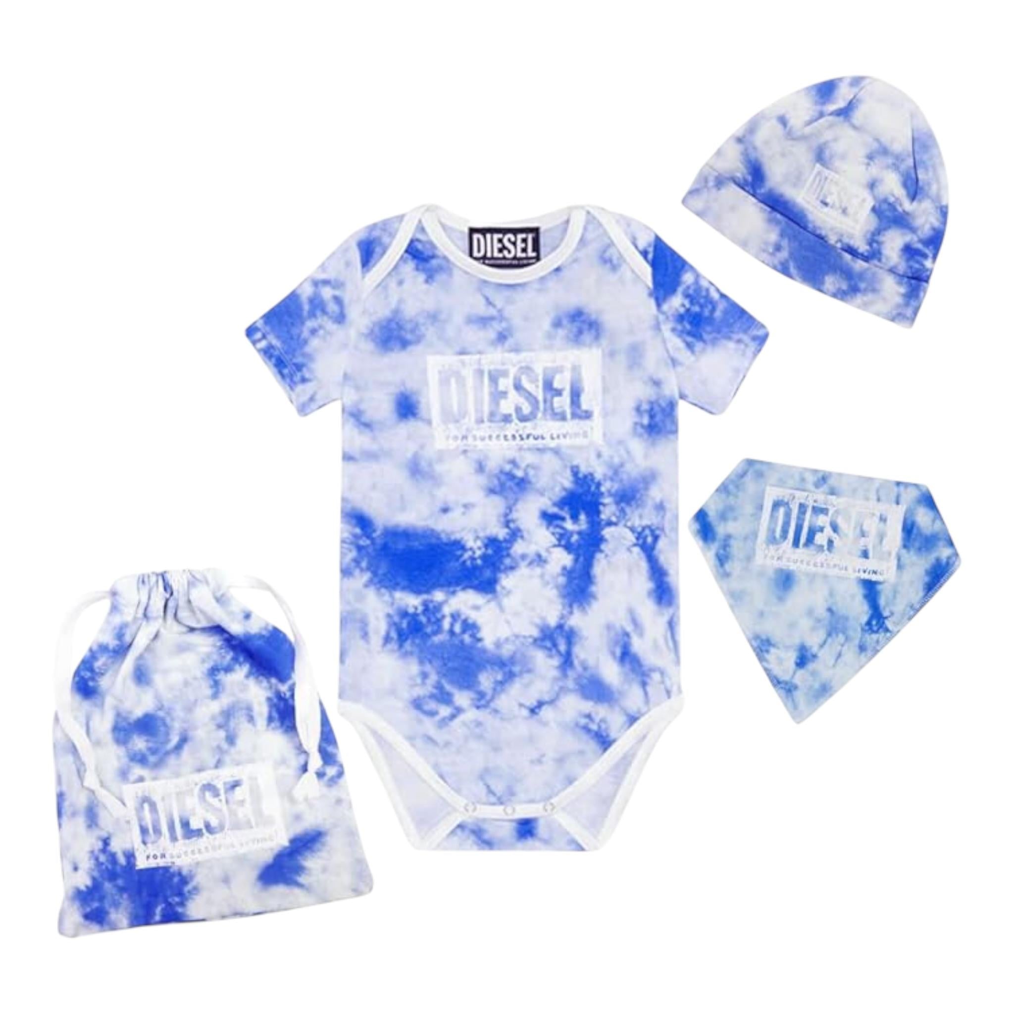Diesel Set 3 Pezzi Body-Bevetta-Cappello per Neonato N00027 AZZURRO DIESEL 