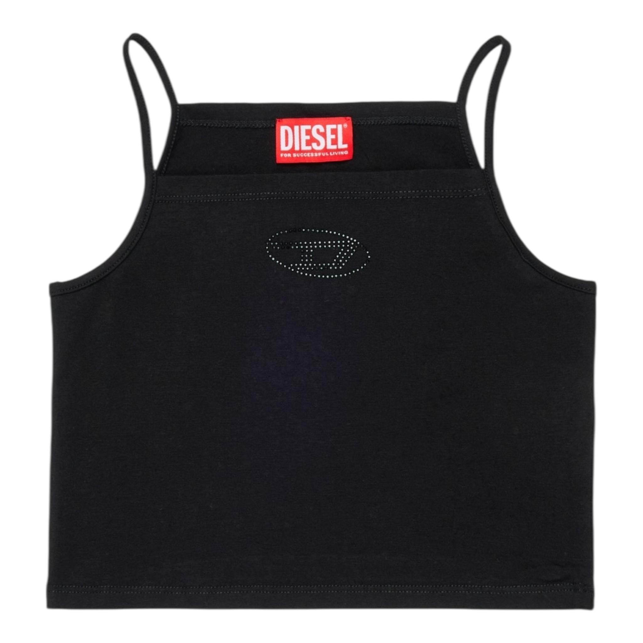 Diesel Canotta Bretelline Tinta Unita con Stampa Brillantinata per Bambina J02201X NERO DIESEL 
