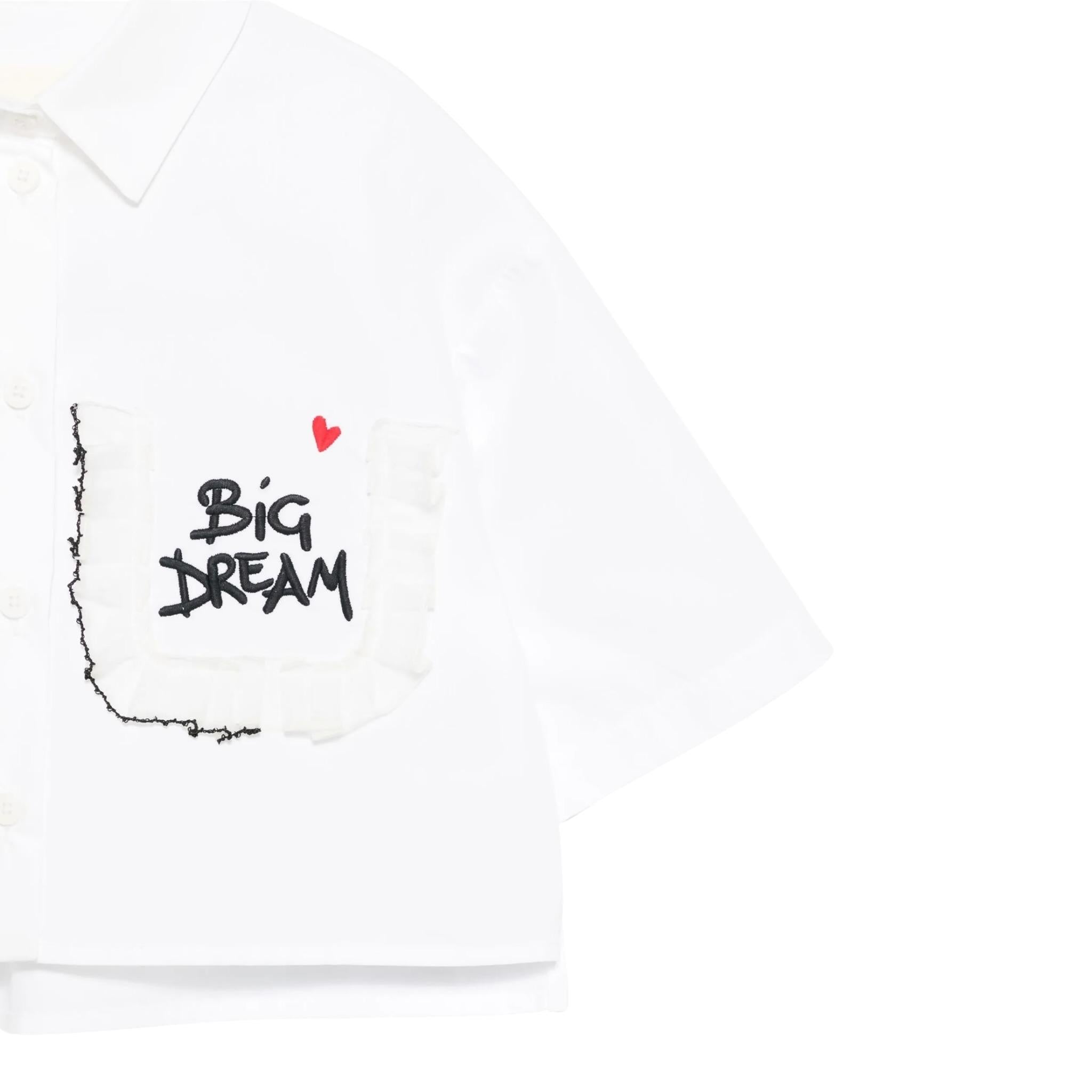 Simonetta Camicia Mezza Manica Tinta Unita con Cuore per Bambina SW5A31 BIANCO SIMONETTA 