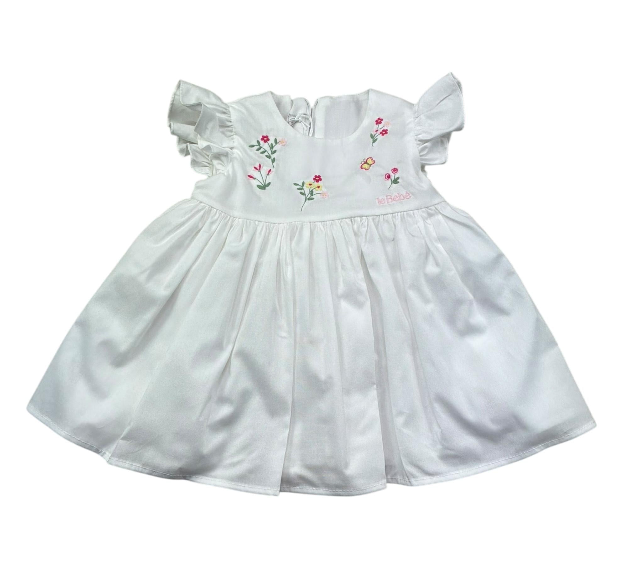 Le Bebe Abito Mezza Manica Tinta Unita con Ricami per Neonata LBG6254 BIANCO LE BEBE 