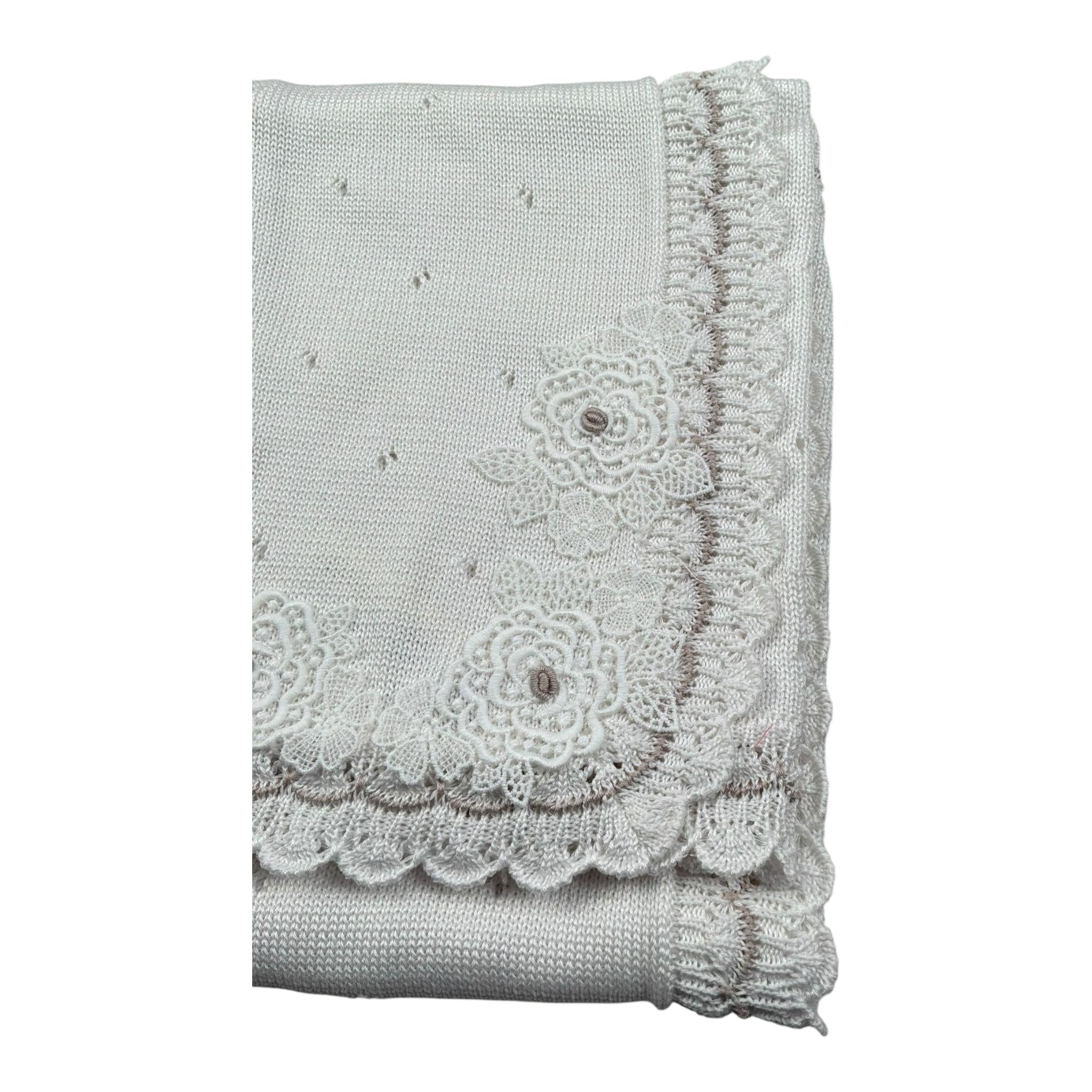 Marlu' Coperta Tinta Unita con Ricami per Neonata EP1280 BIANCO MARLU' 