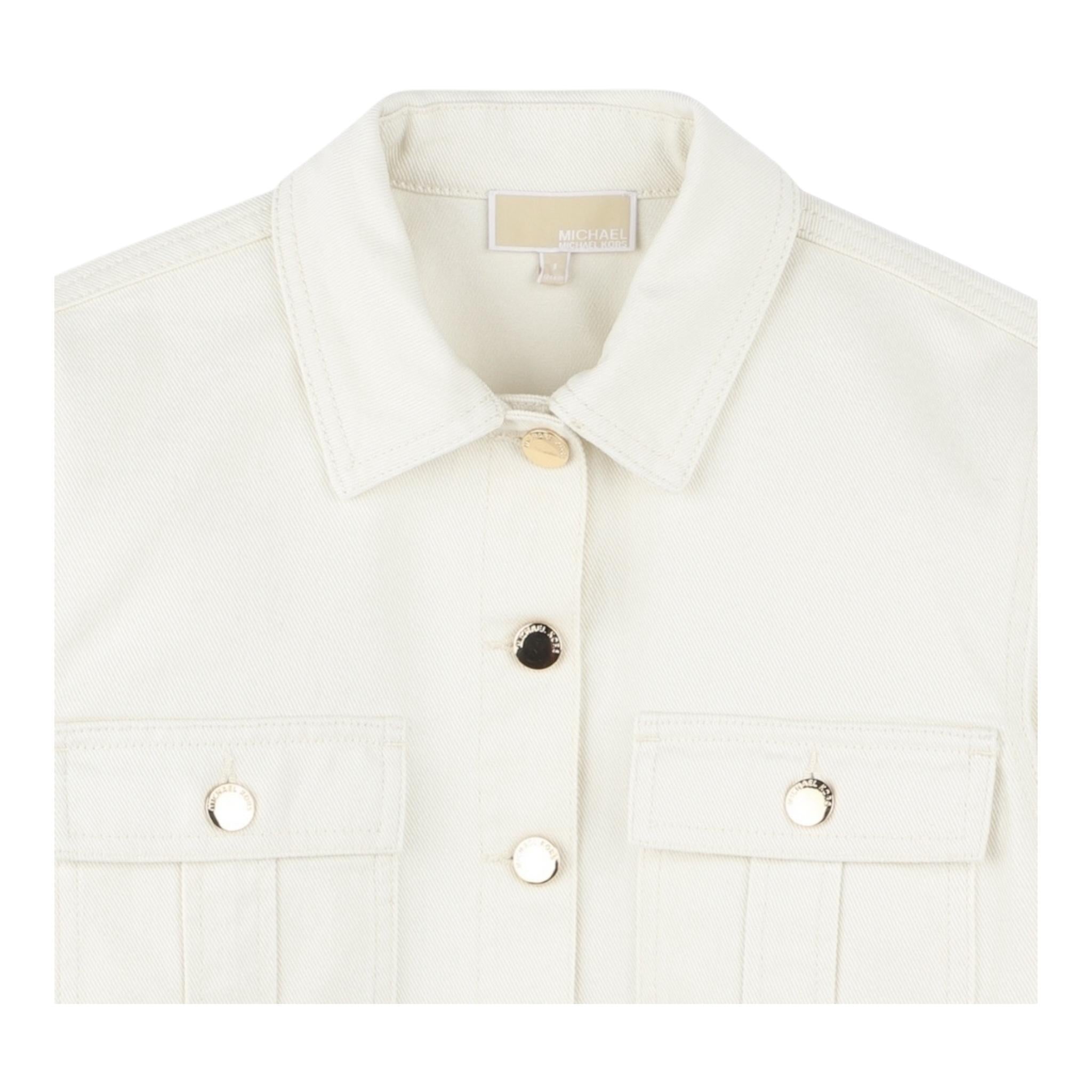 Michael Kors Giubbino Denim Tinta Unita con Applicazioni per Bambina R30293 CREMA MICHAEL KORS 
