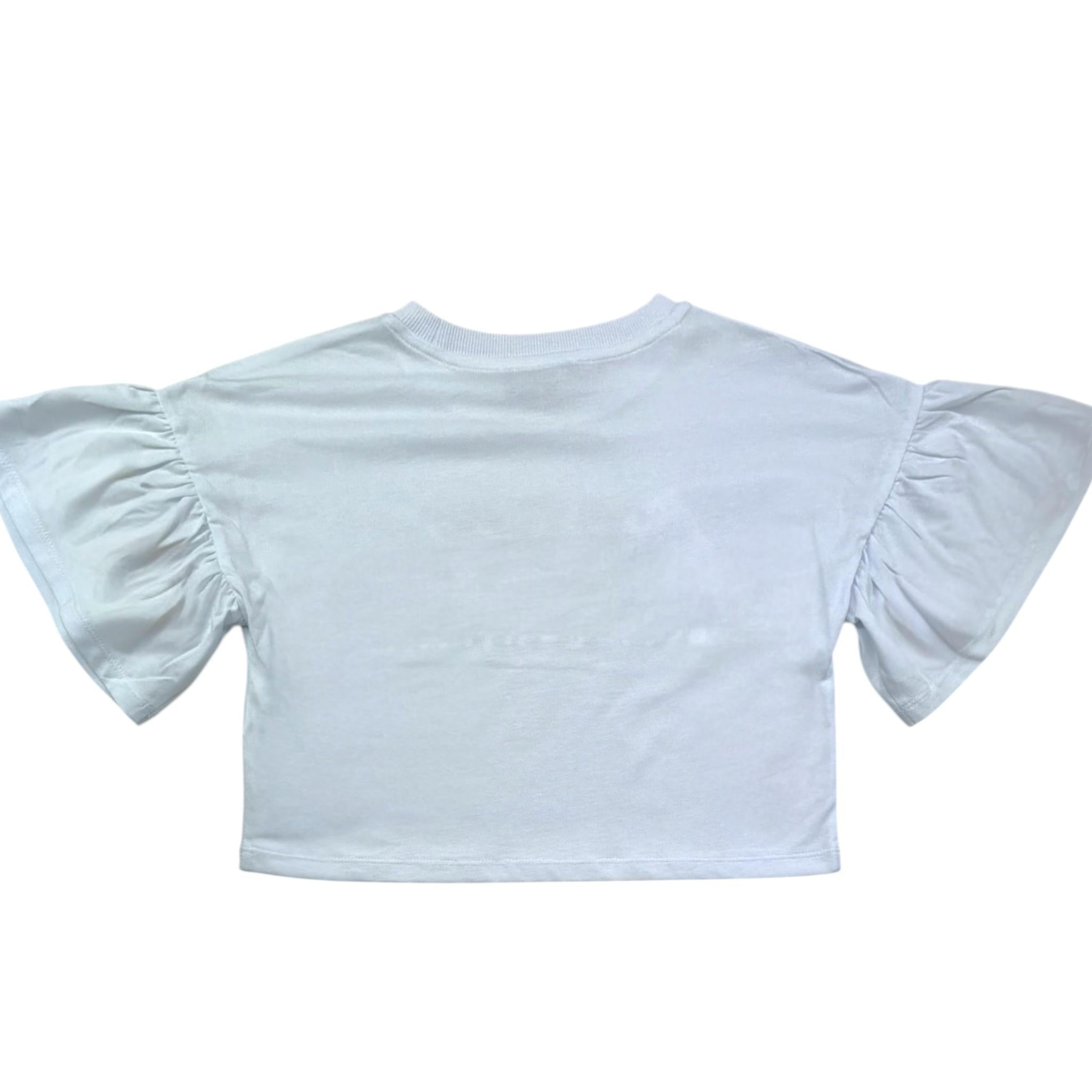 Moschino T-Shirt Modello Crop Tinta Unita con Stampa- Shorts per Bambina HDG01K BIANCO MOSCHINO 