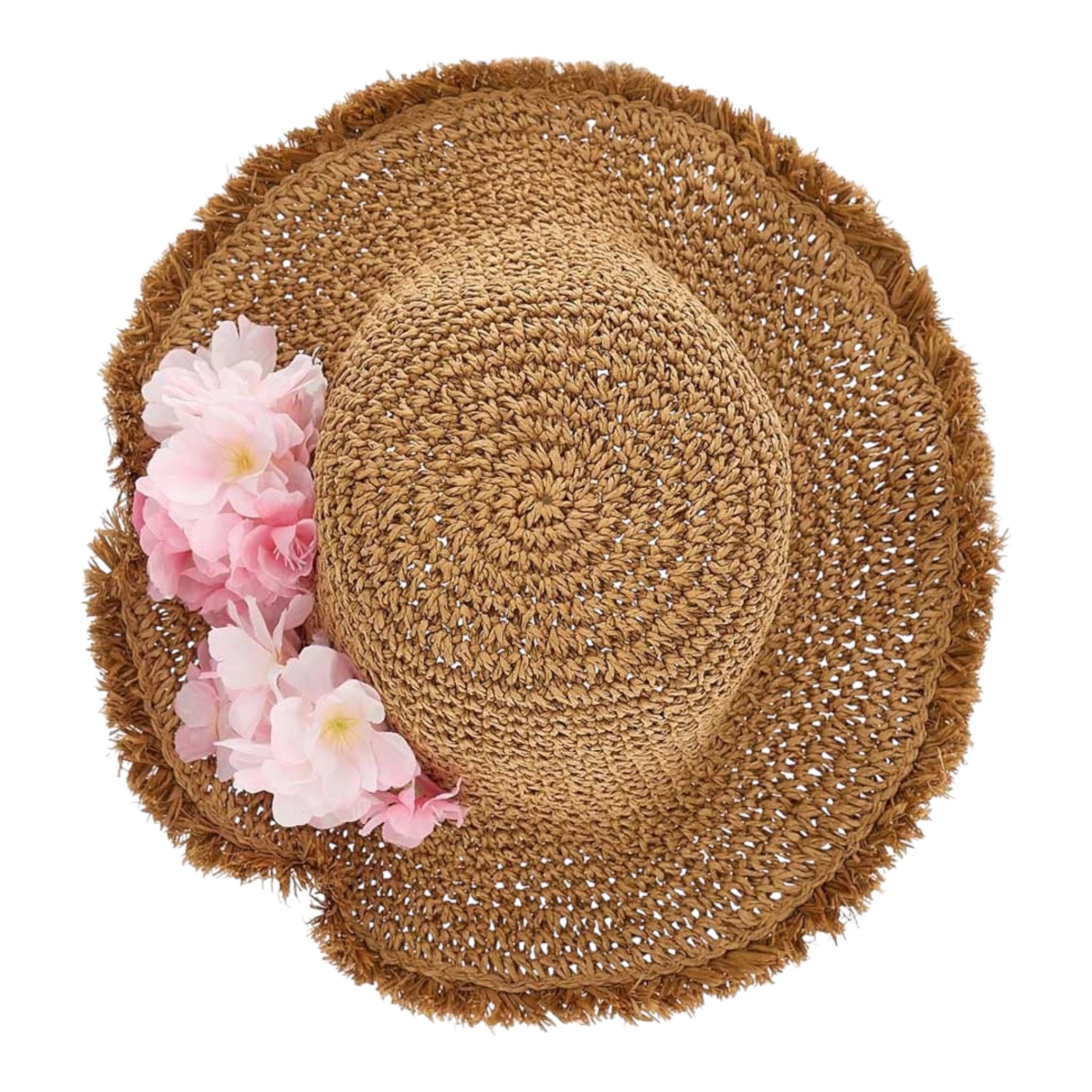 Monnalisa Cappello In Paglia Tinta Unita con Applicazioni per Bambina 19E065 BEIGE MONNALISA 