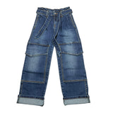 #2.0 MILANO jeans tinta unita con girovita regolabile modello a palazzo Blu per Bambina J60 BLU #2.0 MILANO 