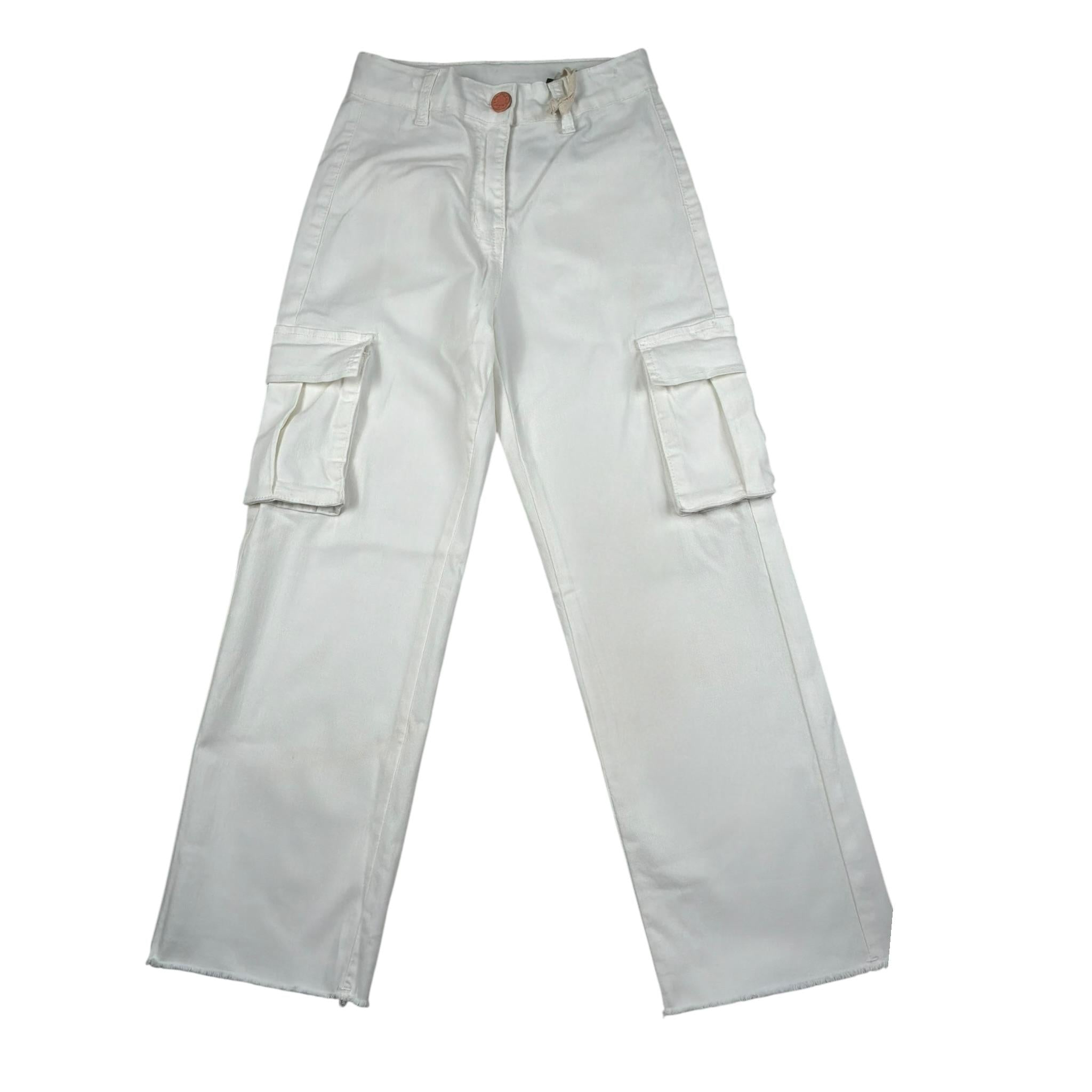 Manila Grace Jeans Tinta Unita con Tasconi per Bambina MG2698 PANNA MANILA GRACE 