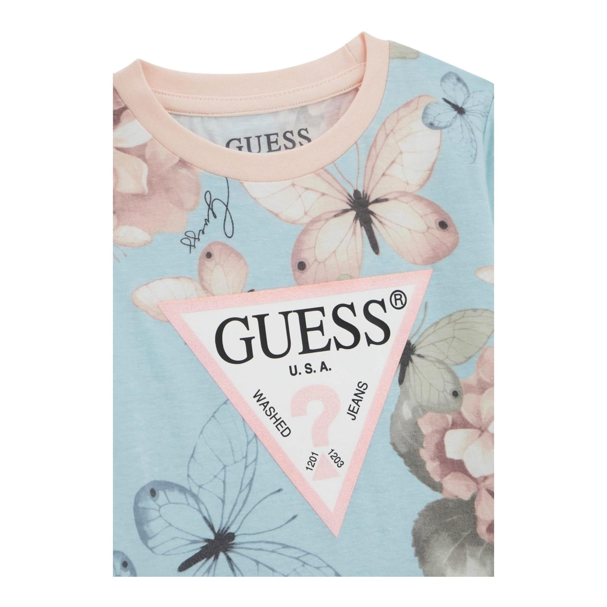 Guess T-Shirt Girocollo Tinta Unita con Stampa per Neonata K5RI15K6YW4X AZZURRO GUESS 