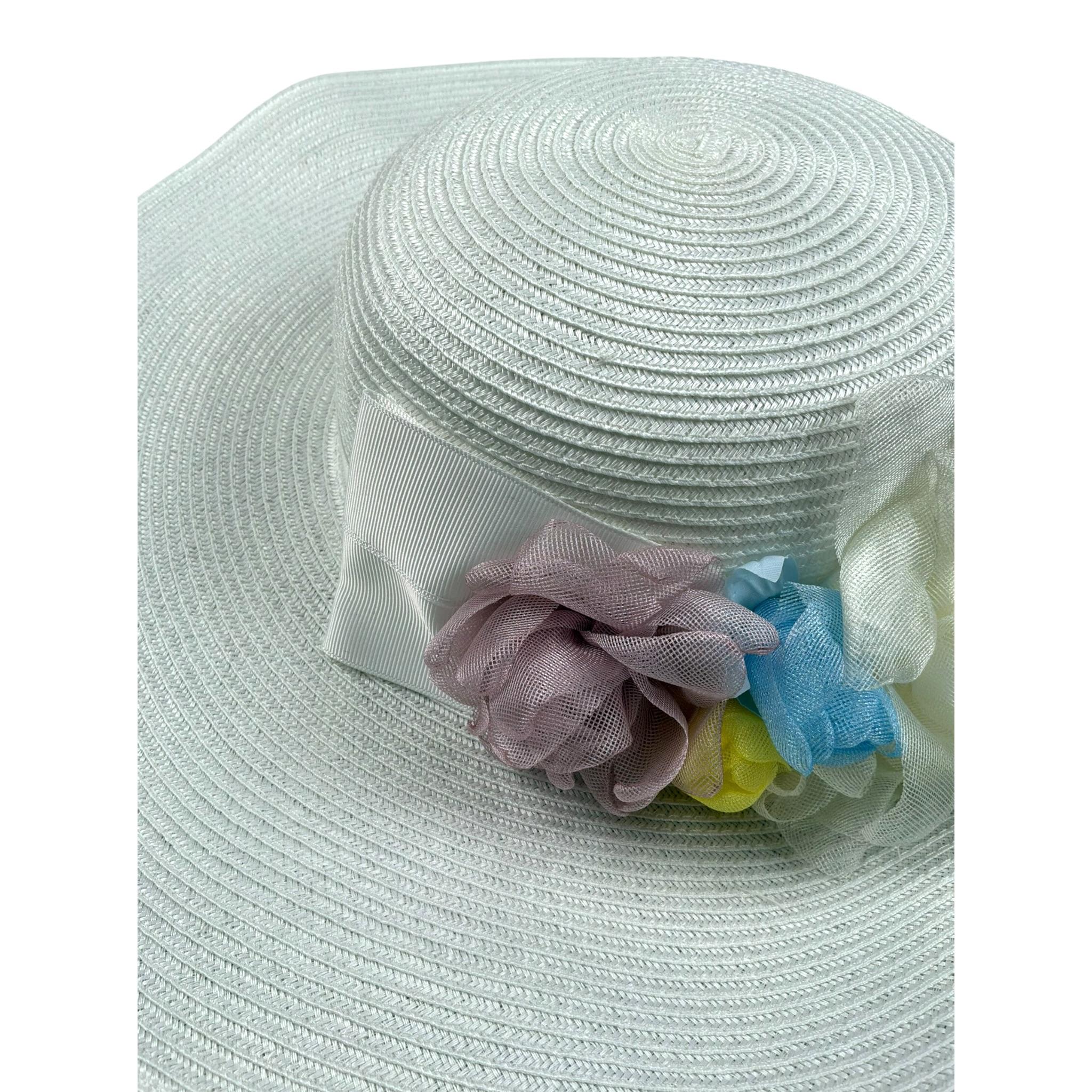 Monnalisa Cappello Paglia Tinta Unita con Applicazioni per Bambina 795010 BIANCO MONNALISA 