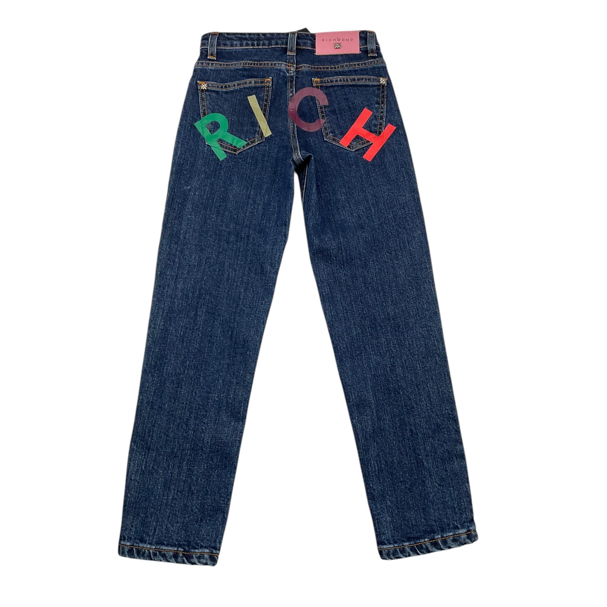 JOHN RICHMOND jeans tinta unita con stampa logo Blu per Bambina RGA25139 BLU JOHN RICHMOND 