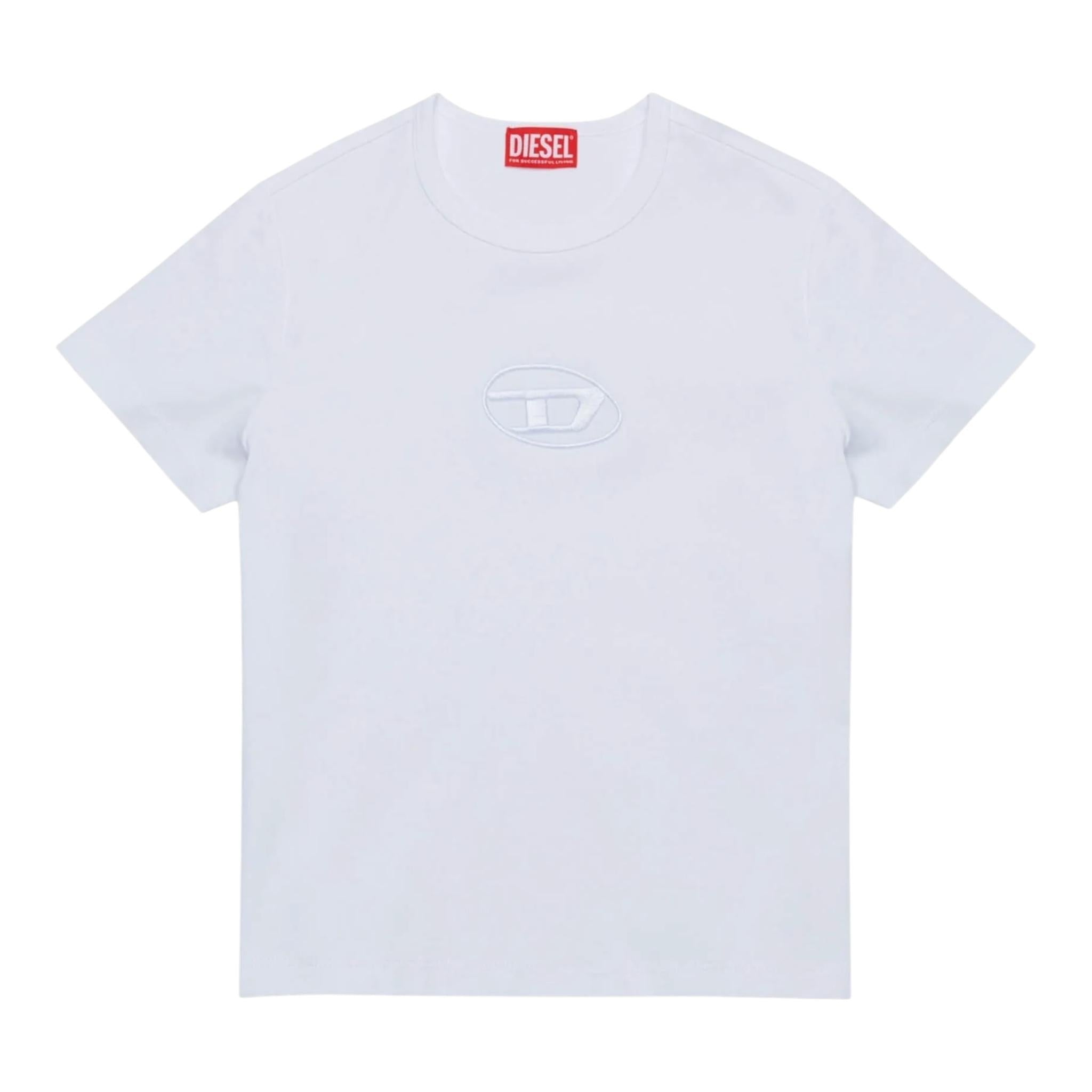 Diesel T-Shirt Girocollo Tinta Unita con Logo per Bambina J02036 BIANCO DIESEL 