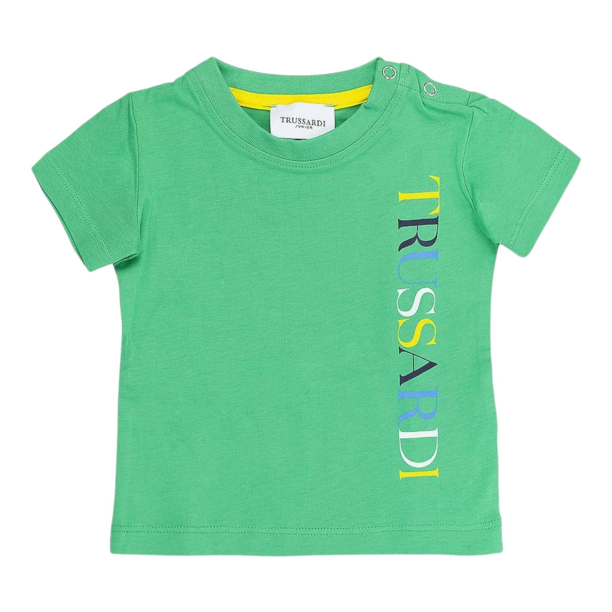 Trussardi T-Shirt Girocollo Tinta Unita con Logo per Neonato TIP24069TSX VERDE TRUSSARDI 