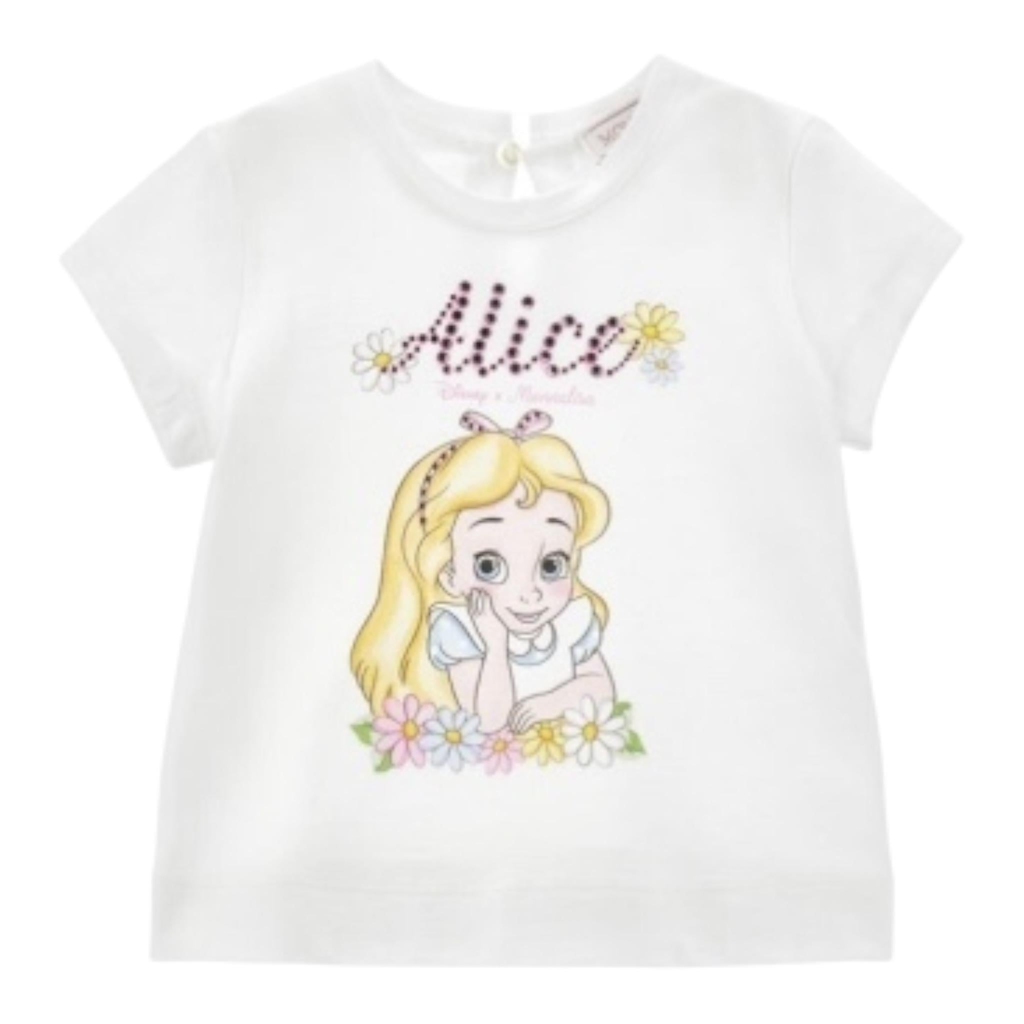 Monnalisa T-Shirt Girocollo Tinta Unita con Brillantini per Neonata 39E610 BIANCO MONNALISA 