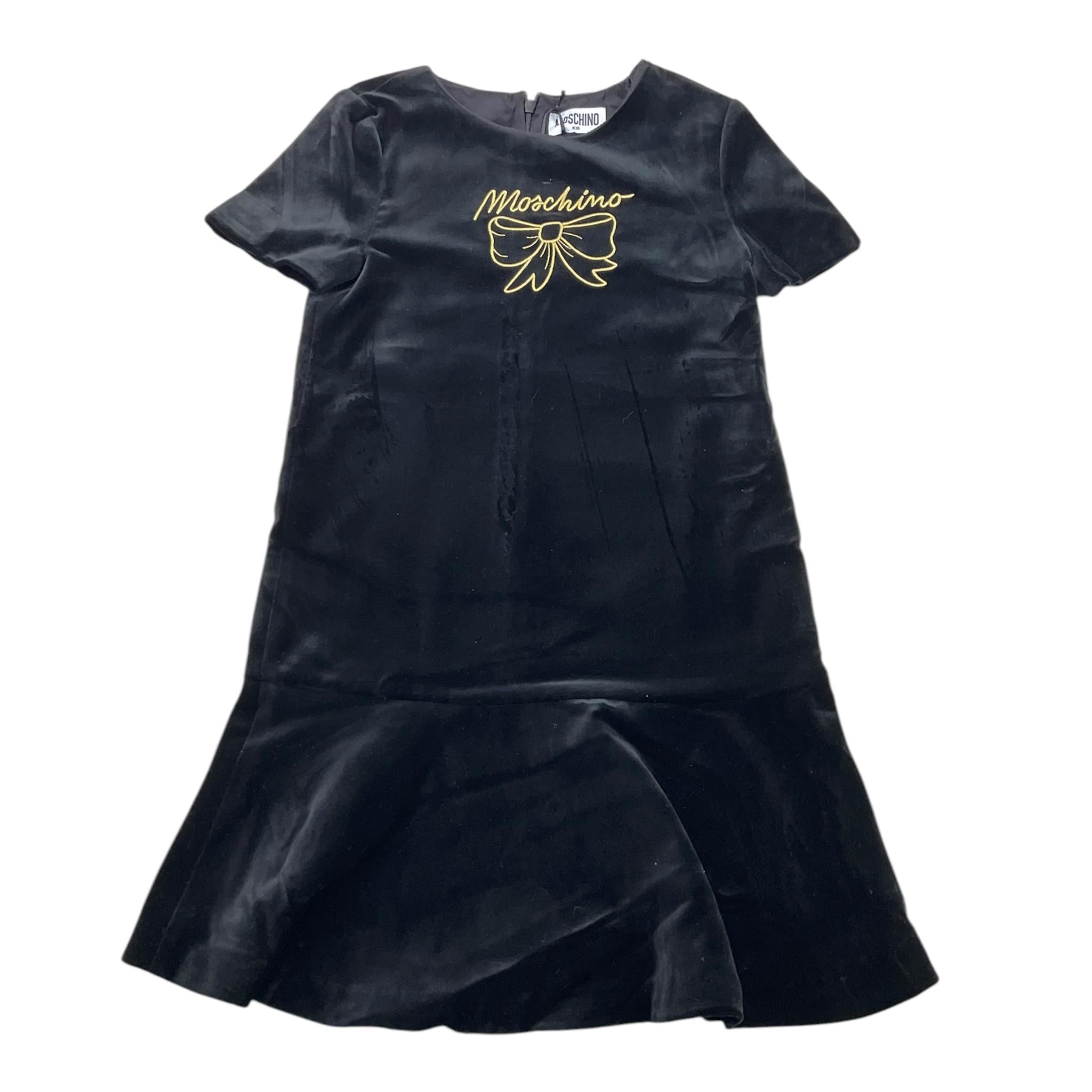 MOSCHINO abito tinta unita in velluto con stampa Nero per Bambina HDV0GX NERO MOSCHINO 
