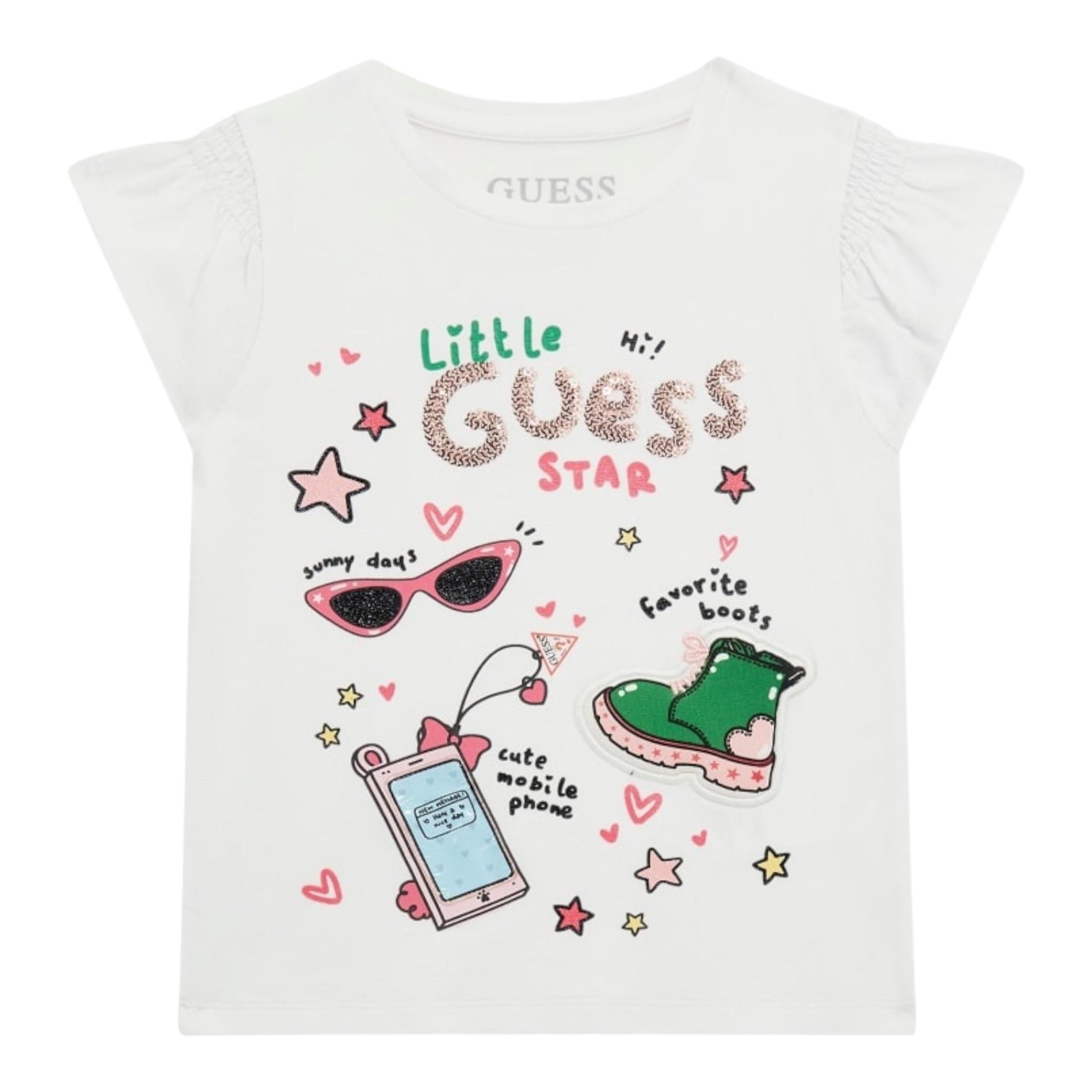 Guess T-Shirt Tinta Unita con Stampa per Bambina K5RI14K6YW4 BIANCO GUESS 