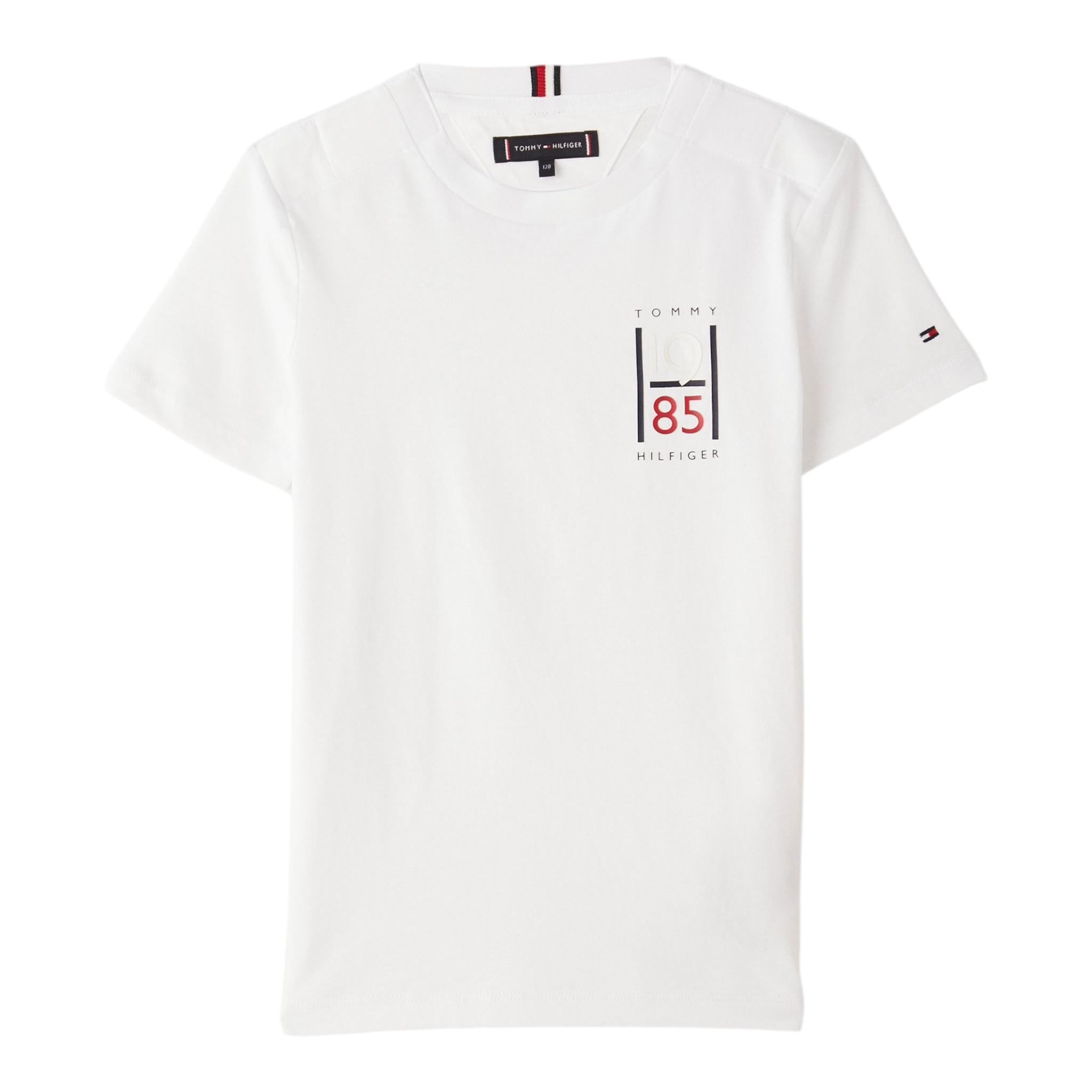 Tommy Hilfiger T-Shirt Girocollo Tinta Unita con Stampa per Bambino KB0KB09536 BIANCO TOMMY HILFIGER 
