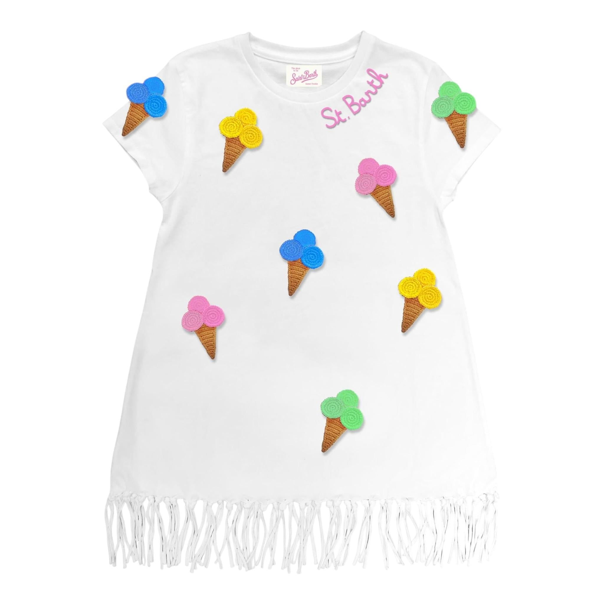 Saint Barth Abito Mezza Manica Tinta Unita con Ricami per Bambina ABBEY BIANCO SAINT BARTH 