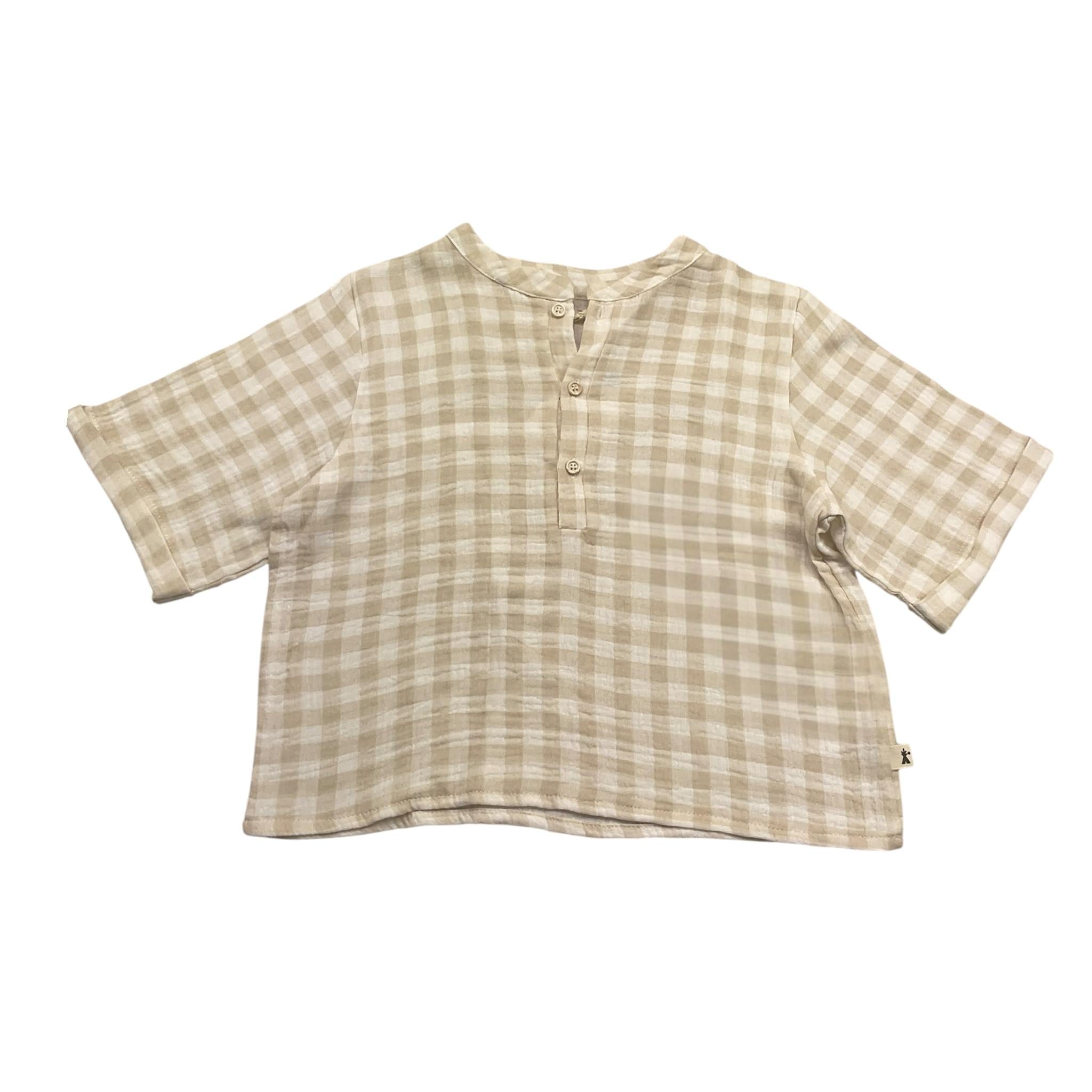 Petit Indi Camicia Tinta Unita con Fantasia A Quadri per Bambino SS25BK7115 BEIGE PETIT INDI 
