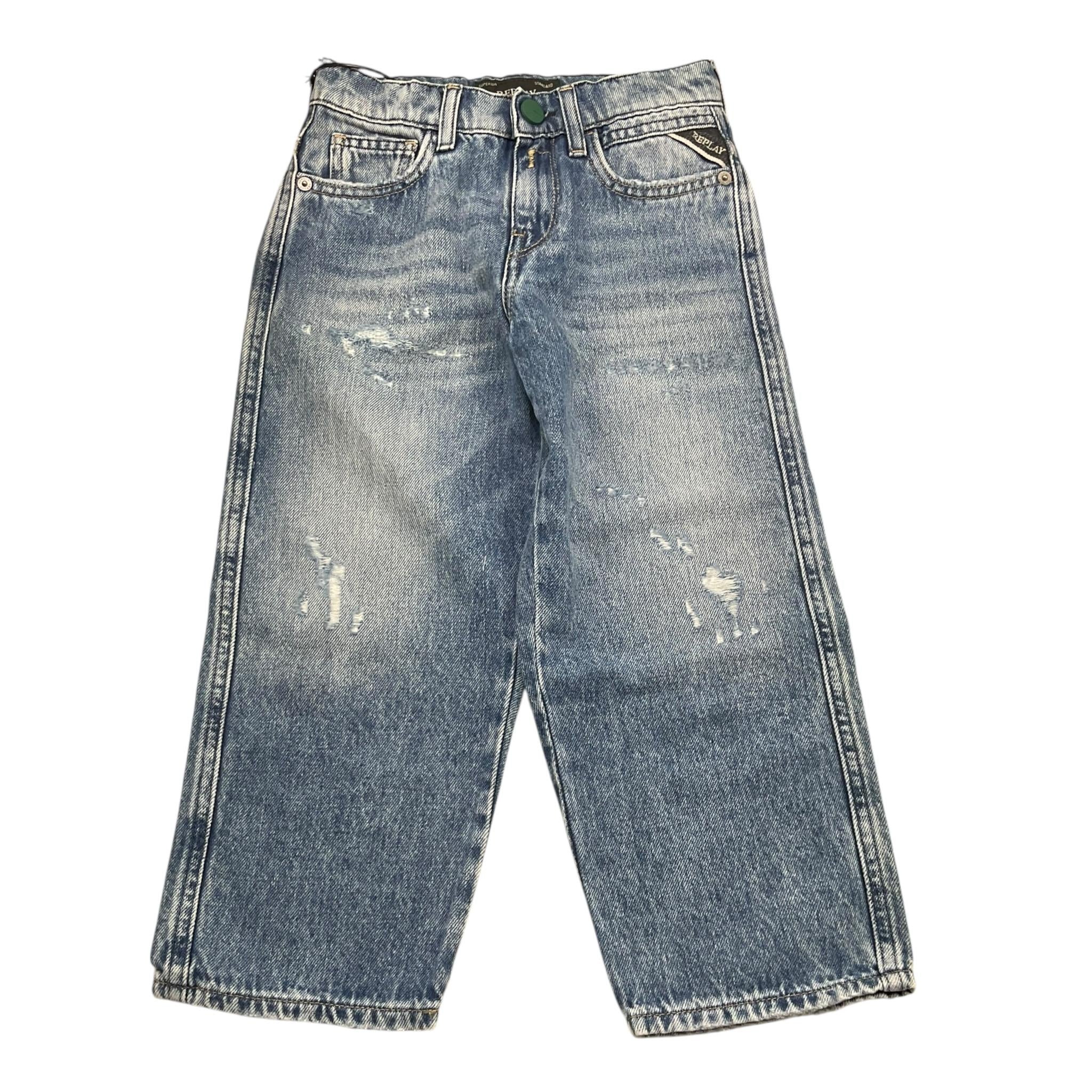 Replay Jeans Tinta Unita con Girovita Regolabile per Bambino SB9092 AZZURRO REPLAY 