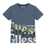 Guess T-Shirt Girocollo Tinta Unita con Stampa per Bambino L5RI12K8HM4X BLU GUESS 
