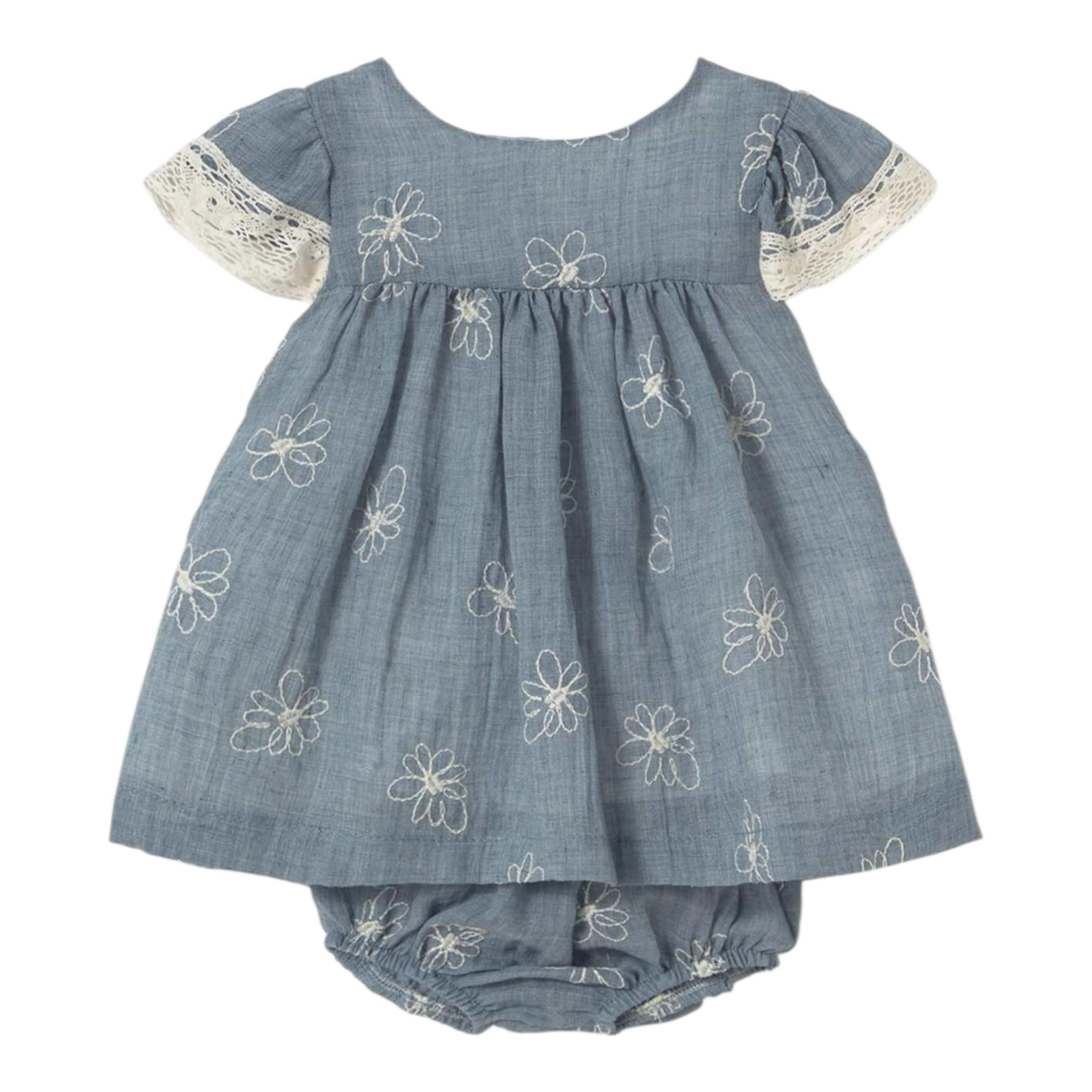 Mayoral Set Abito-Coulotte Tinta Unita con Ricami per Neonata 1848X AZZURRO MAYORAL 