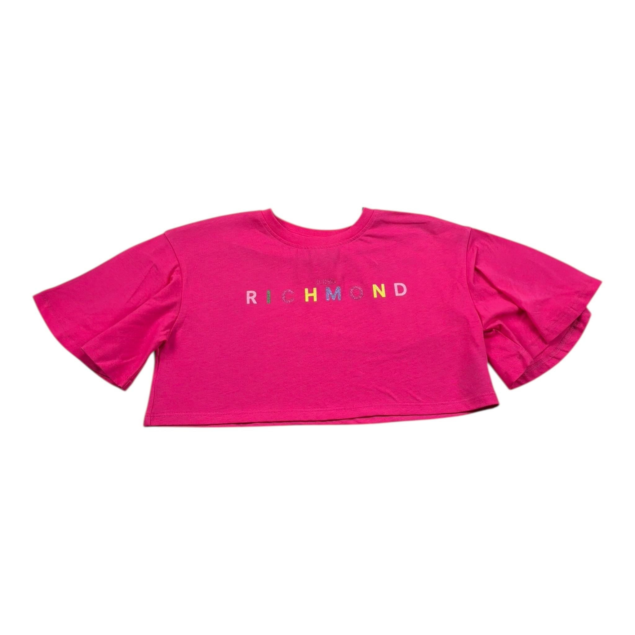 John Richmond T-Shirt Modello Crop Tinta Unita con Stampa per Bambina RGP26008TO FUXIA JOHN RICHMOND 