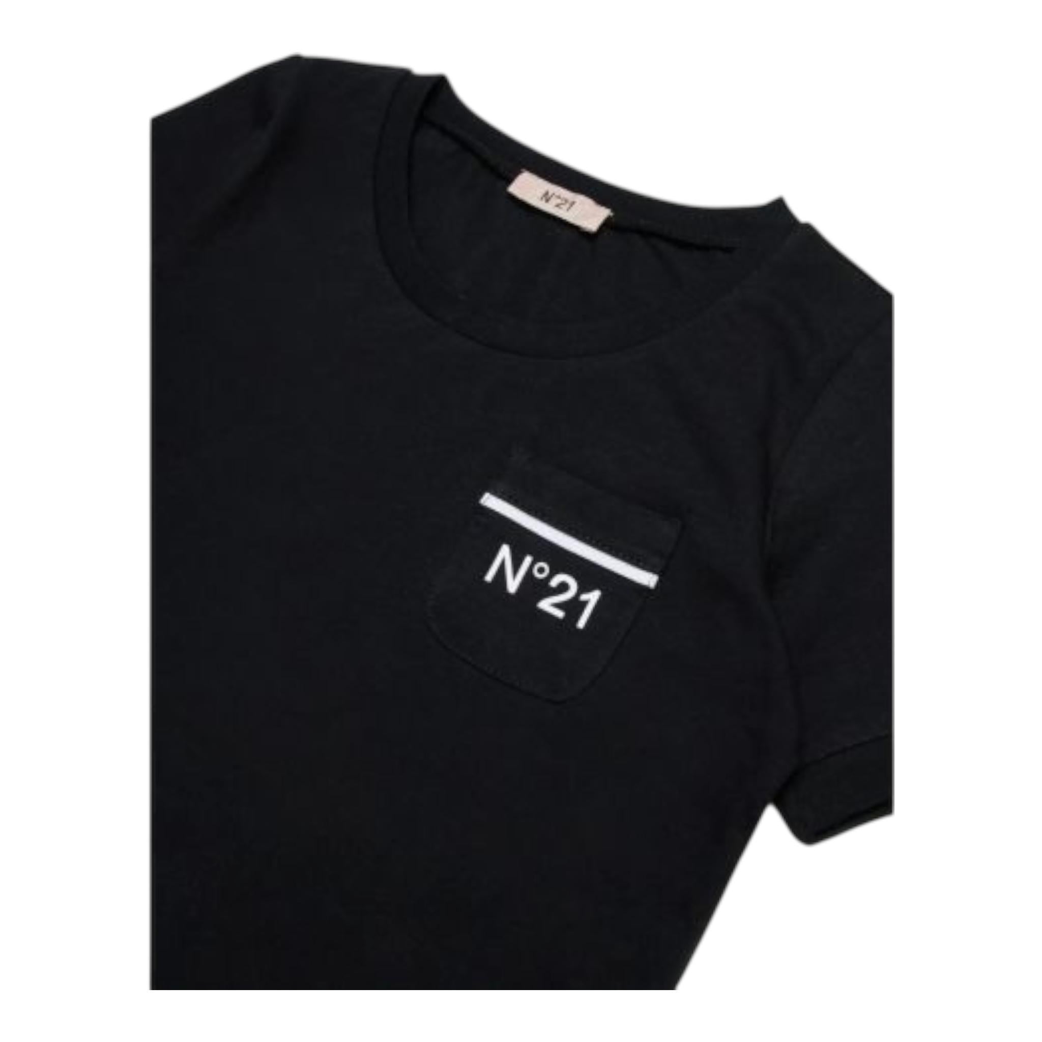 N°21 T-Shirt Girocollo Tinta Unita con Stampa per Bambina N2101Z NERO N°21 