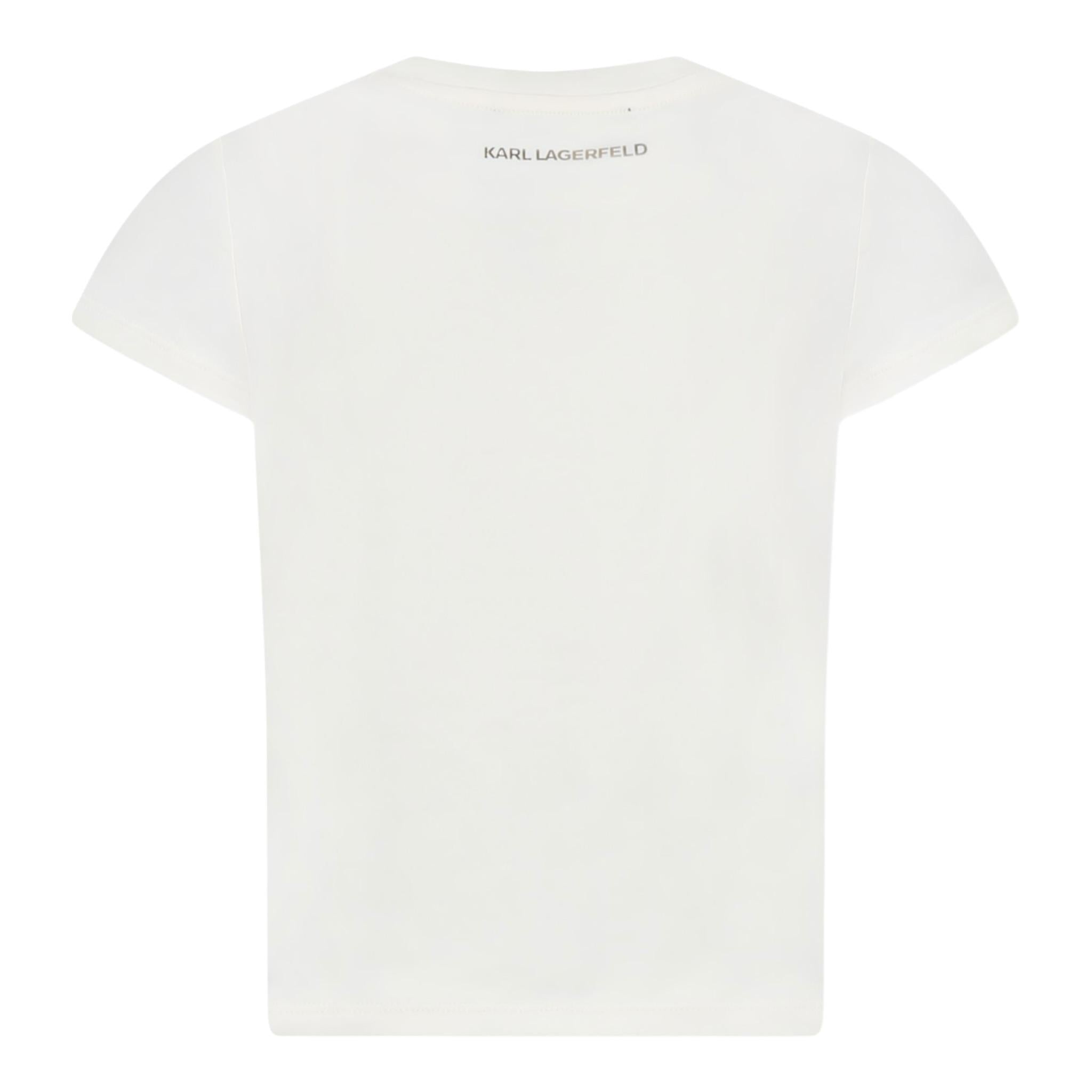 Karl Lagerfeld T-Shirt Girocollo tinta unita con Stampa Panna per Bambina Z30447 PANNA KARL LAGERFELD 