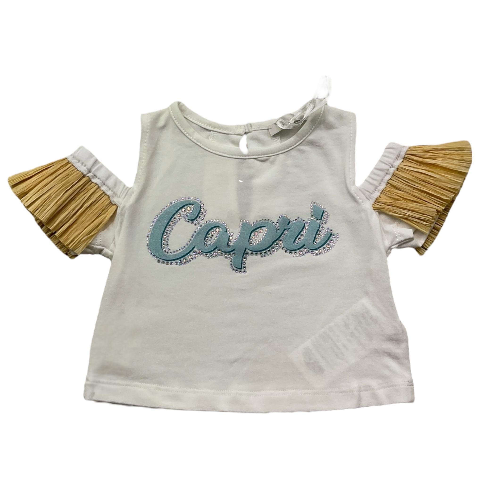 Miss Grant T-Shirt Girocollo Tinta Unita con Scollo Sulle Spalle E Maniche In Paglia per Neonata MG1328N BIANCO MISS GRANT 