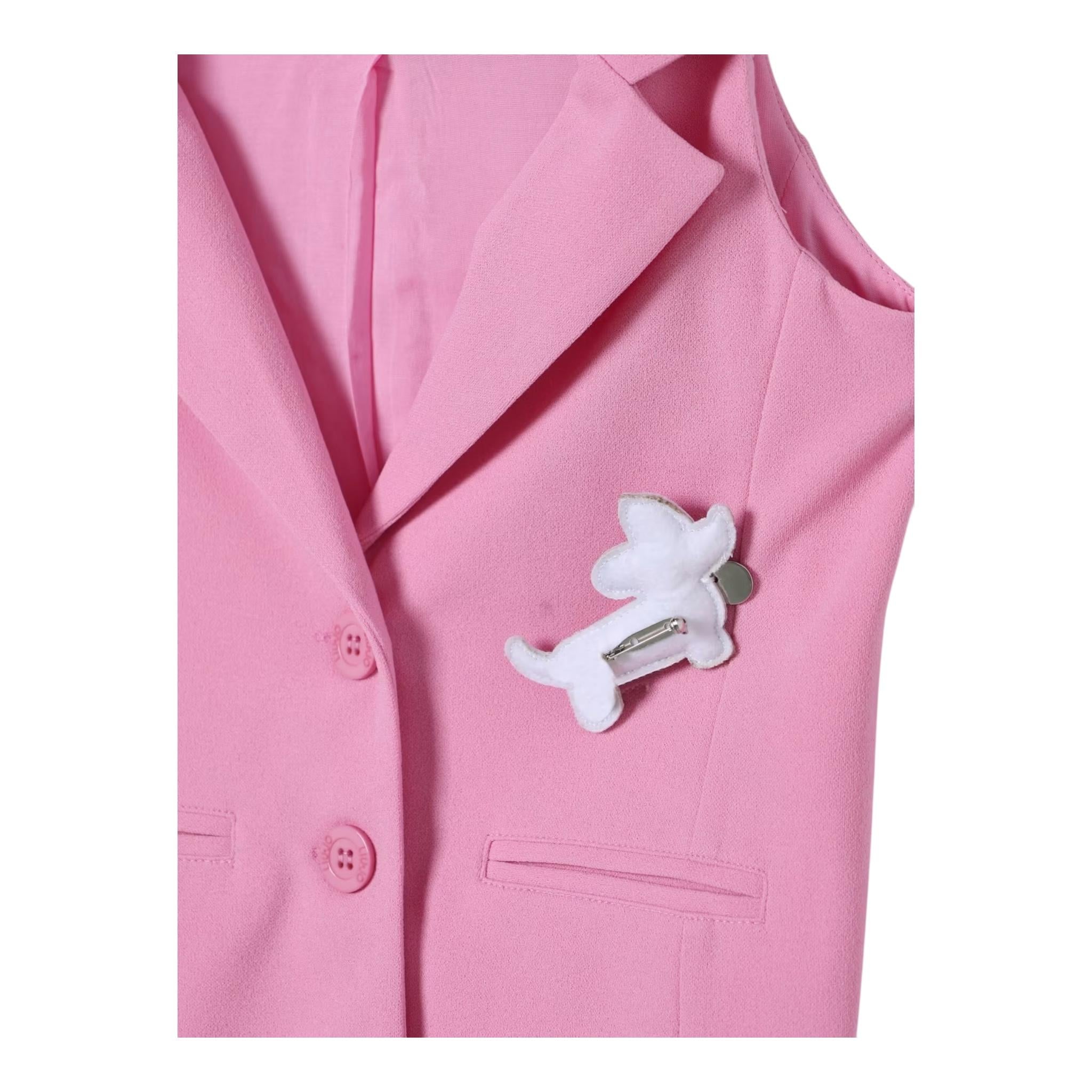 Liu Jo Gilet Tinta Unita con Spilla Cane per Bambina KA5005 ROSA LIU JO 