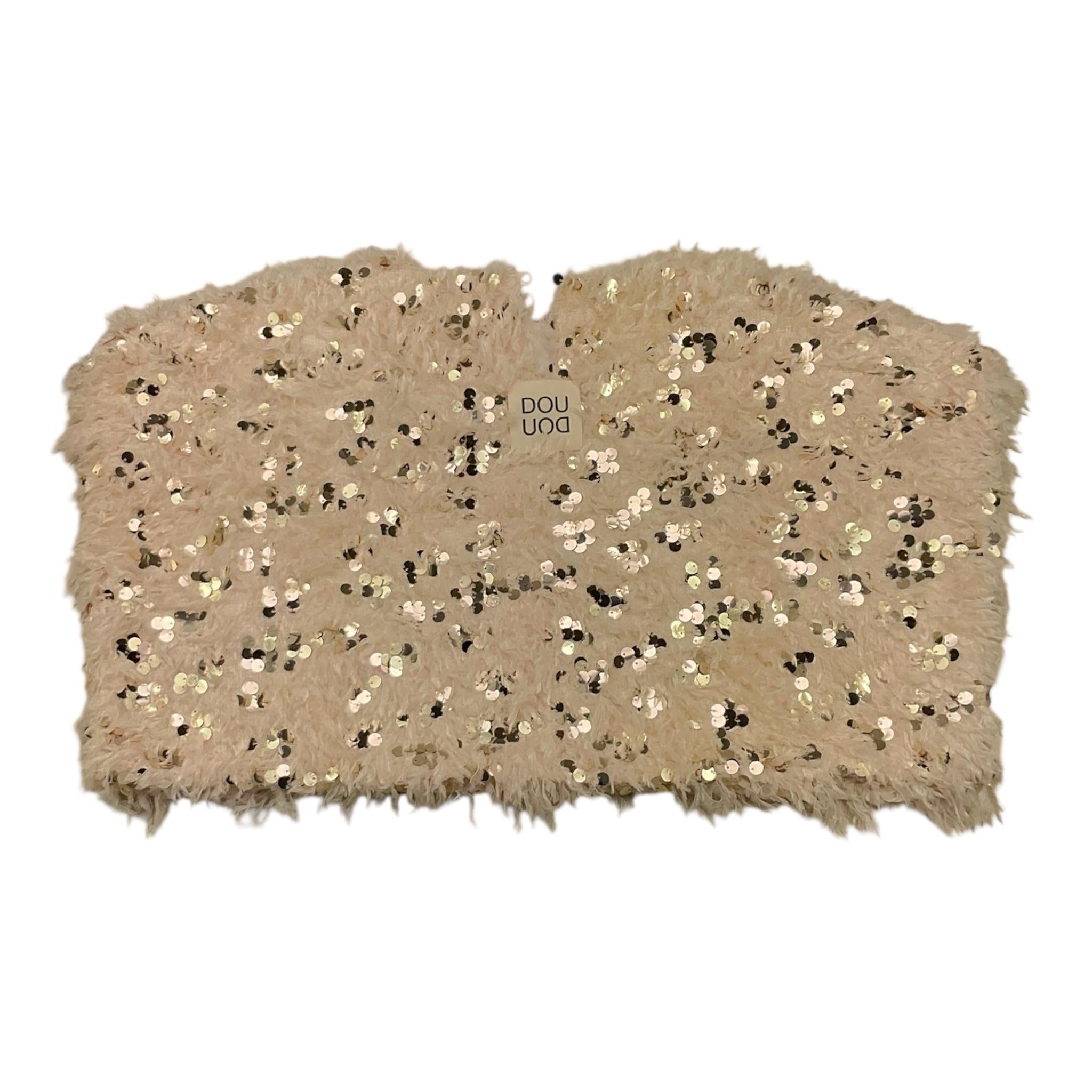 Dou Dou Maglia Giromanica Tinta Unita con Paillettes E Piume per Bambina DW5A51 BEIGE DOU DOU 