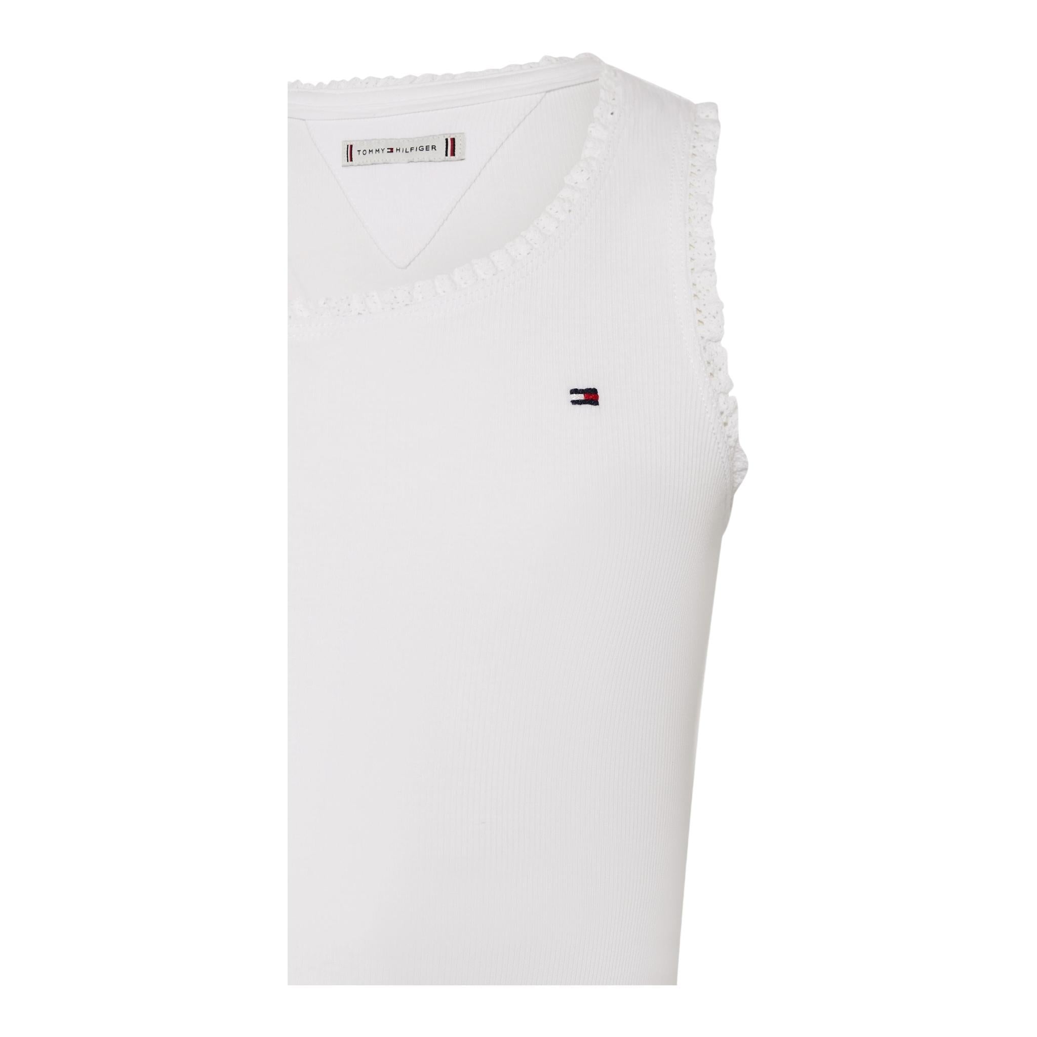 Tommy Hilfiger Canotta Tinta Unita con Ricami per Bambina KG0KG08588 BIANCO TOMMY HILFIGER 