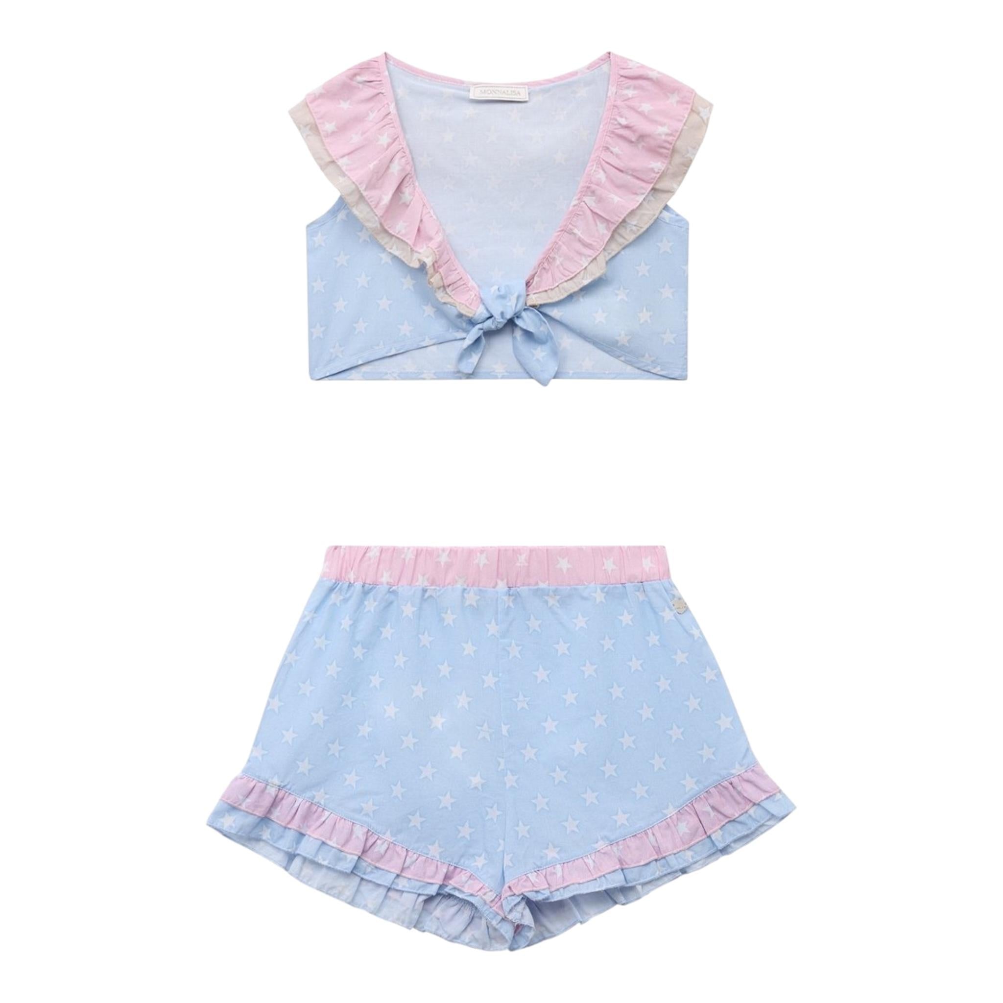 Monnalisa Completo 2 Pezzi Top-Short Tinta Unita per Bambina 19C063 AZZURRO MONNALISA 