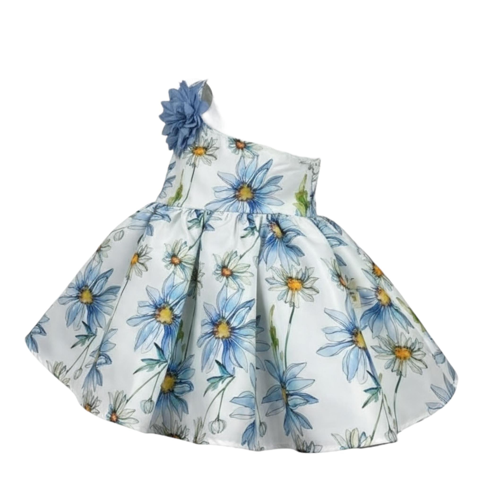 Meilisa Bai Abito Monospalla Tinta Unita con Stampe Floreale per Neonata FL6270N BIANCO MEILISA BAI 