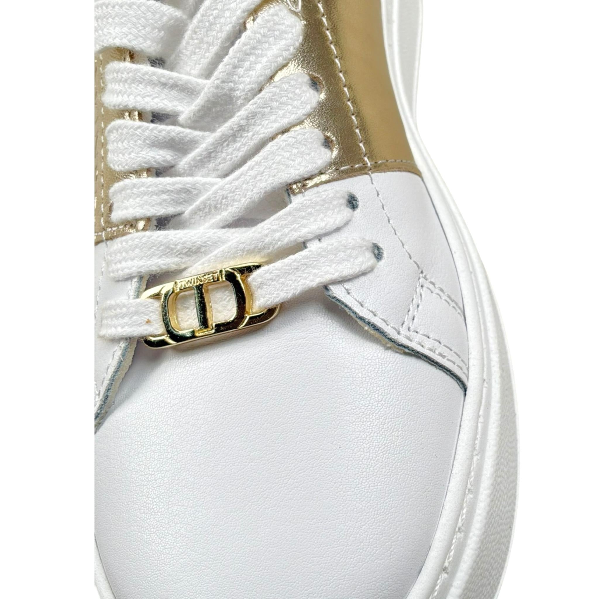 Twinset Sneakers Tinta Unita con Stampa E Lacci per Bambina 251GCB010 BIANCO/ORO TWINSET 