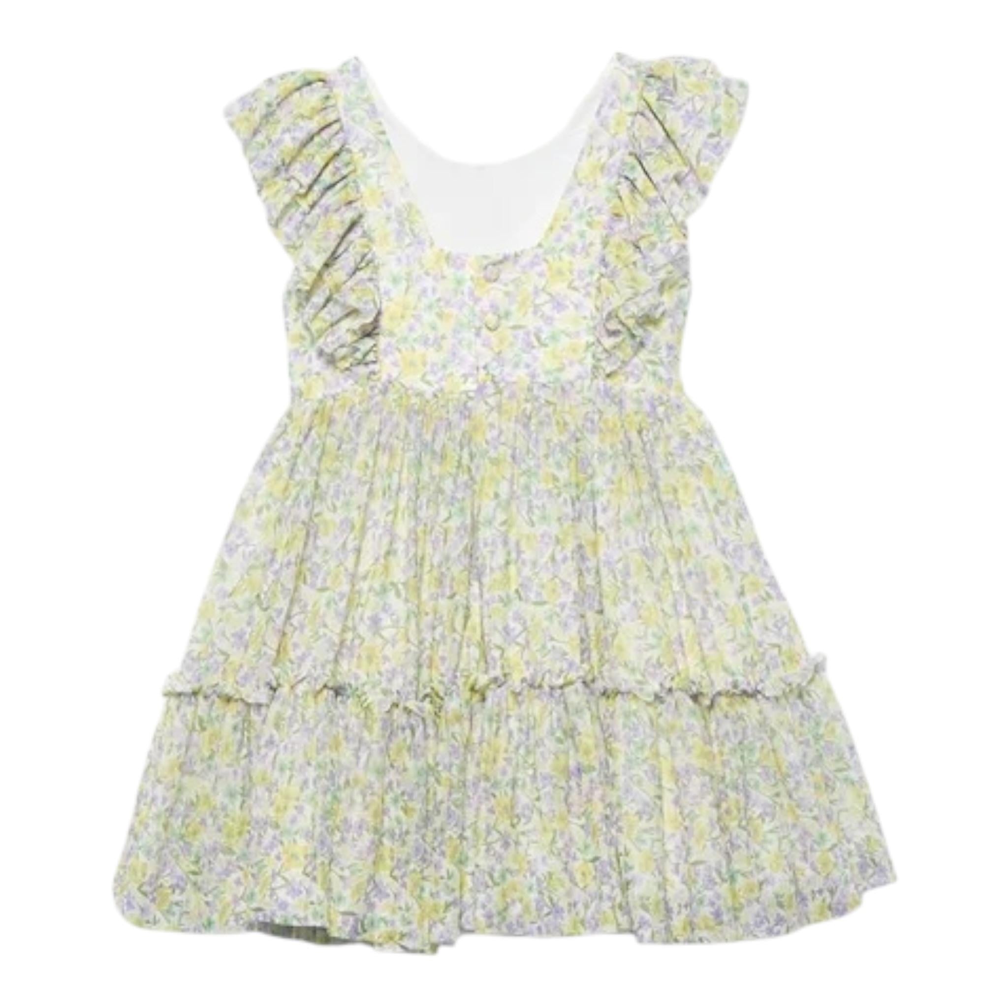 Abel & Lula Abito Tinta Unita con Fantasia Fiori per Bambina 5046 BIANCO ABEL & LULA 