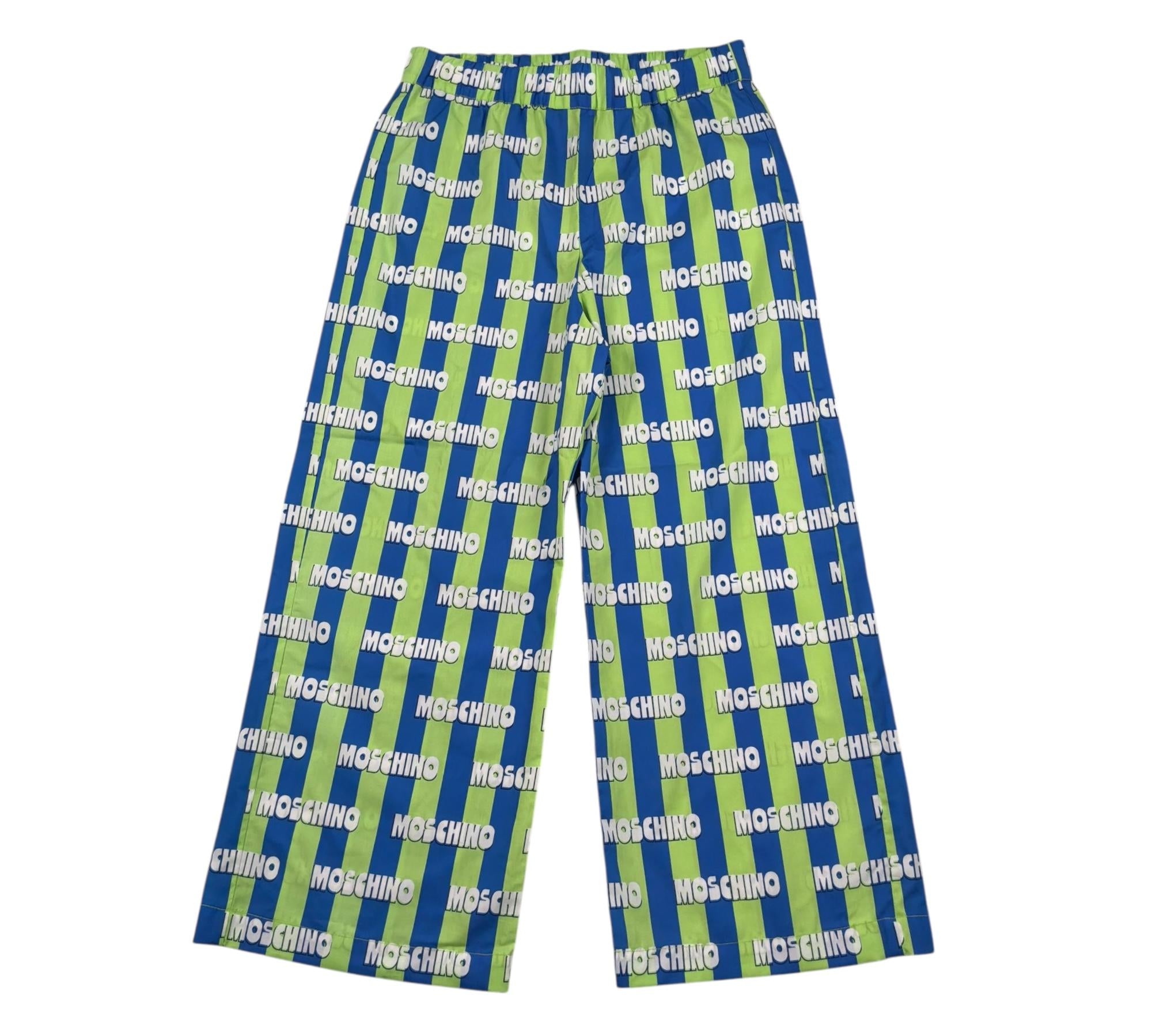 Moschino Pantalone Fantasia A Righe con Stampe Logo per Bambino HDP06Y BLU/VERDE MOSCHINO 
