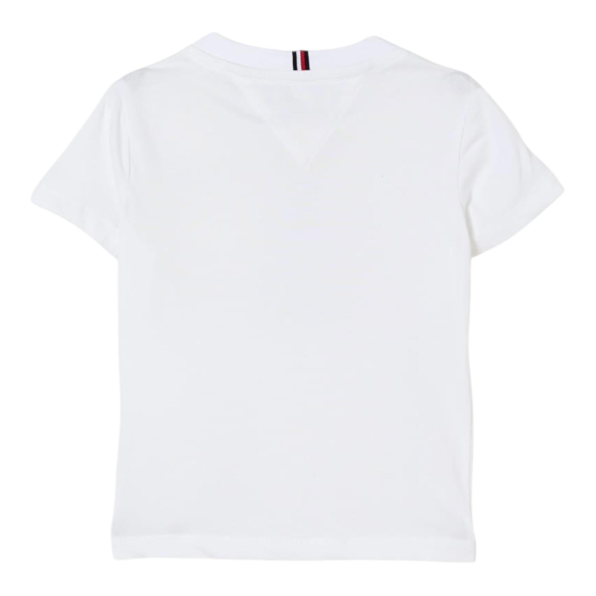 Tommy Hilfiger T-Shirt Girocollo Tinta Unita con Logo per Bambino KB0KB08817 BIANCO TOMMY HILFIGER 