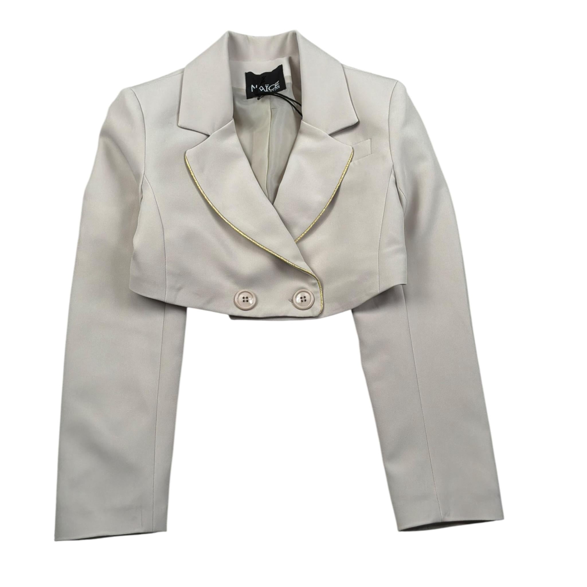 Naice Giacca Modello Crop Tinta Unita Doppiopetto per Bambina 27152 BEIGE NAICE 