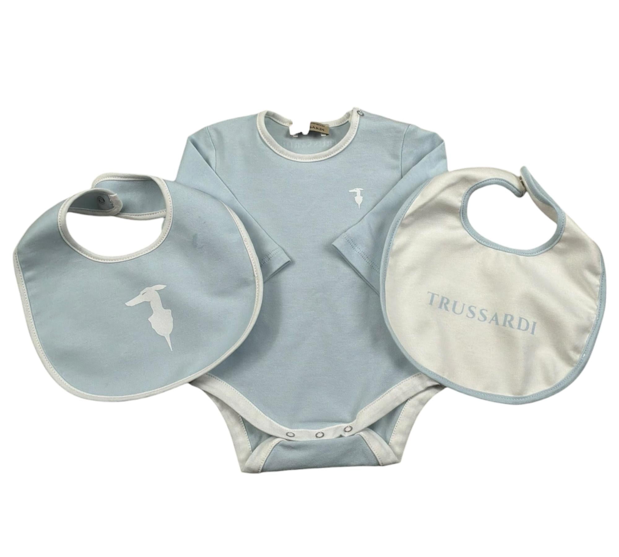 Trussardi Set 3 Pezzi Body Manica Lunga-Bavetta-Cappello per Neonato TLP26001TU AZZURRO TRUSSARDI 
