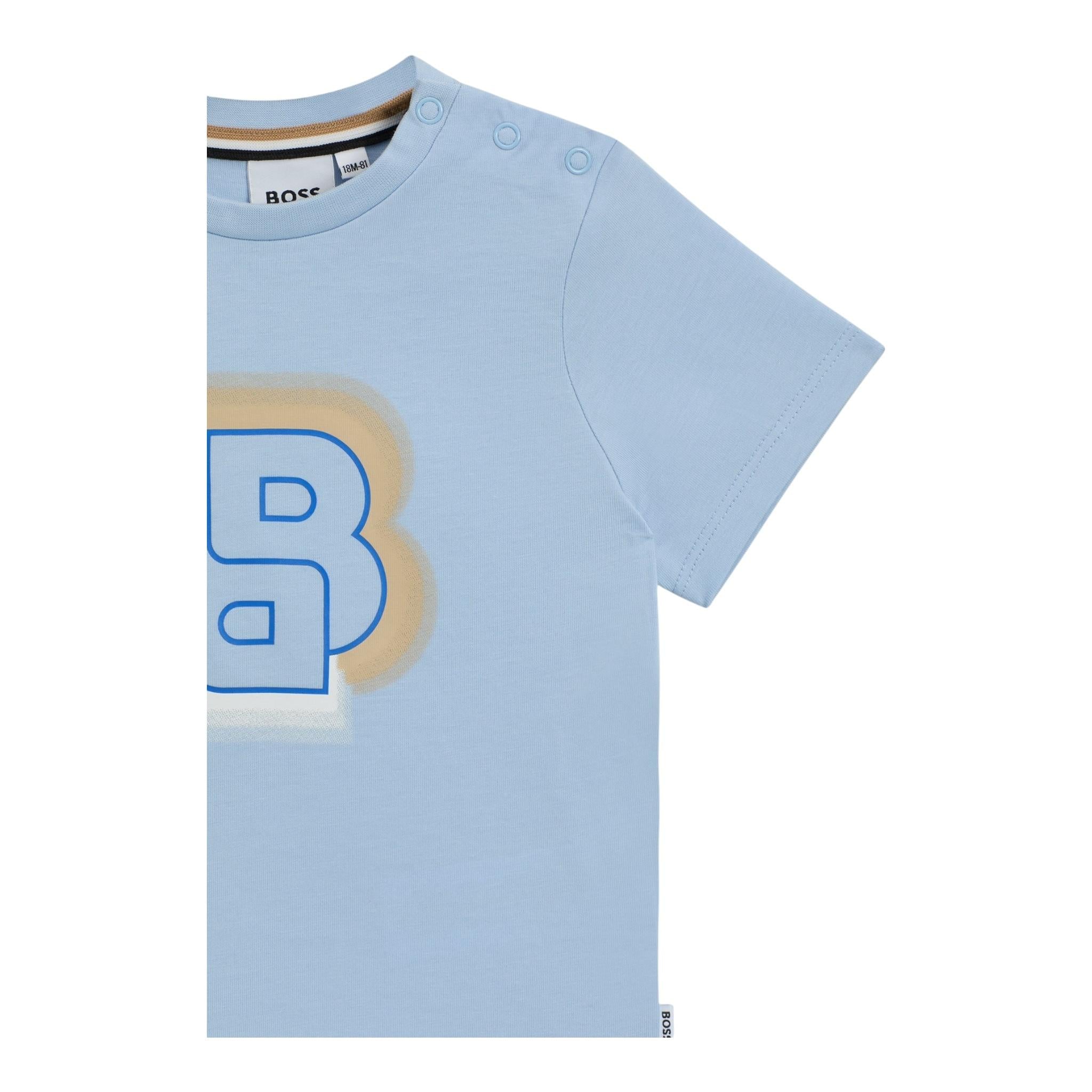Boss T-Shirt Girocollo Tinta Unita con Logo per Bambino J52108J AZZURRO BOSS 