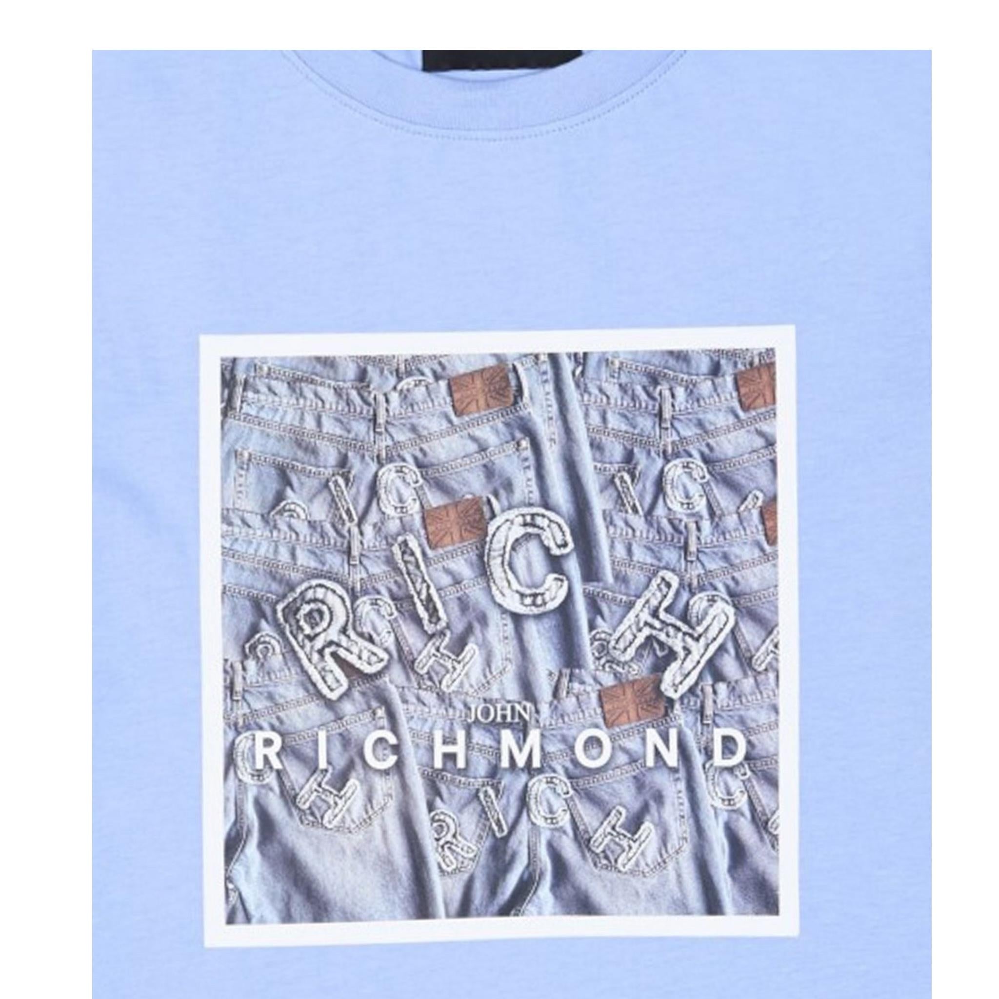 John Richmond T-Shirt Girocollo Tinta Unita con Stampa per Bambino RBP25117TS AZZURRO JOHN RICHMOND 