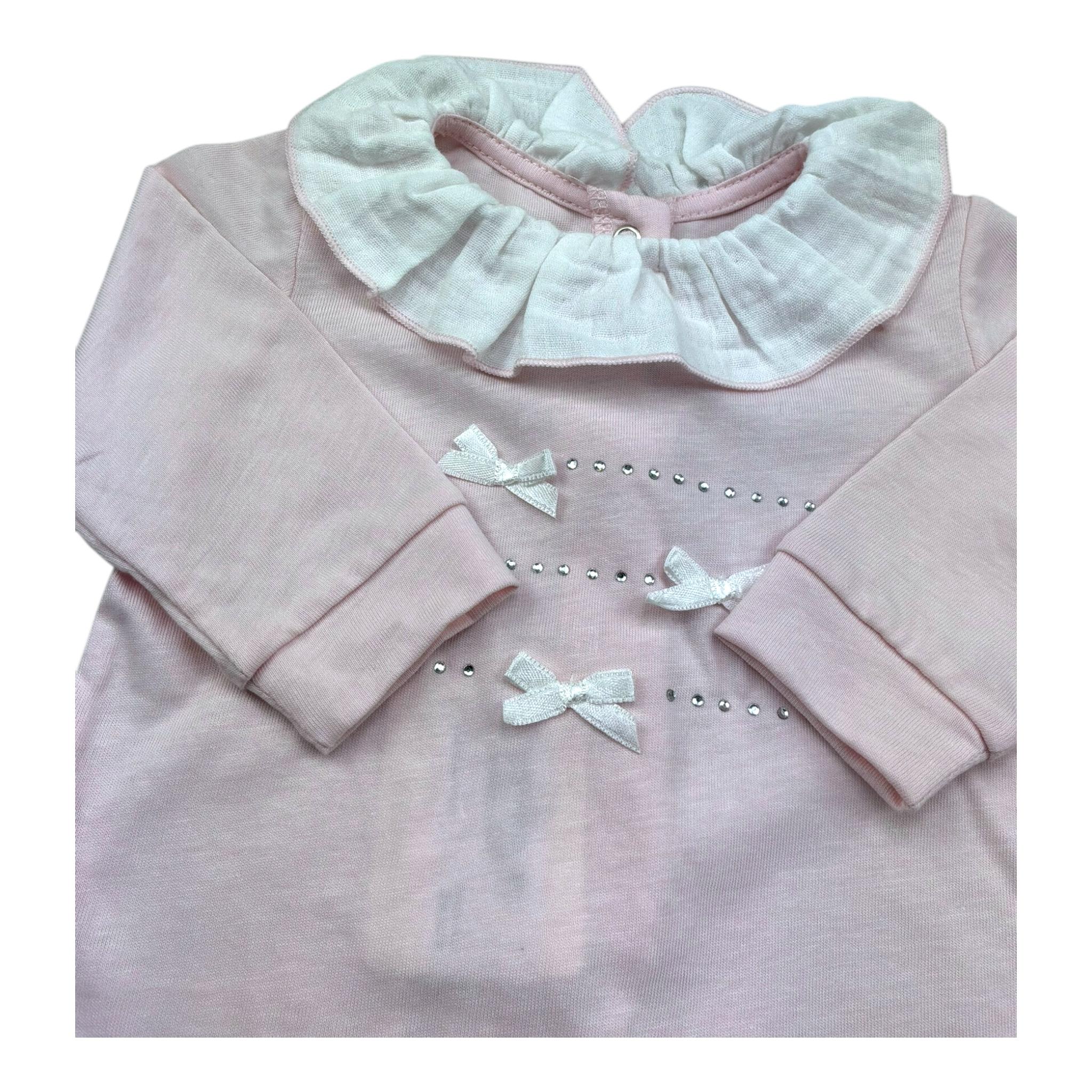 Isabel & Martinez Tutina Manica Lunga Tinta Unita con Ricami per Neonata IM25N409 ROSA ISABEL & MARTINEZ 